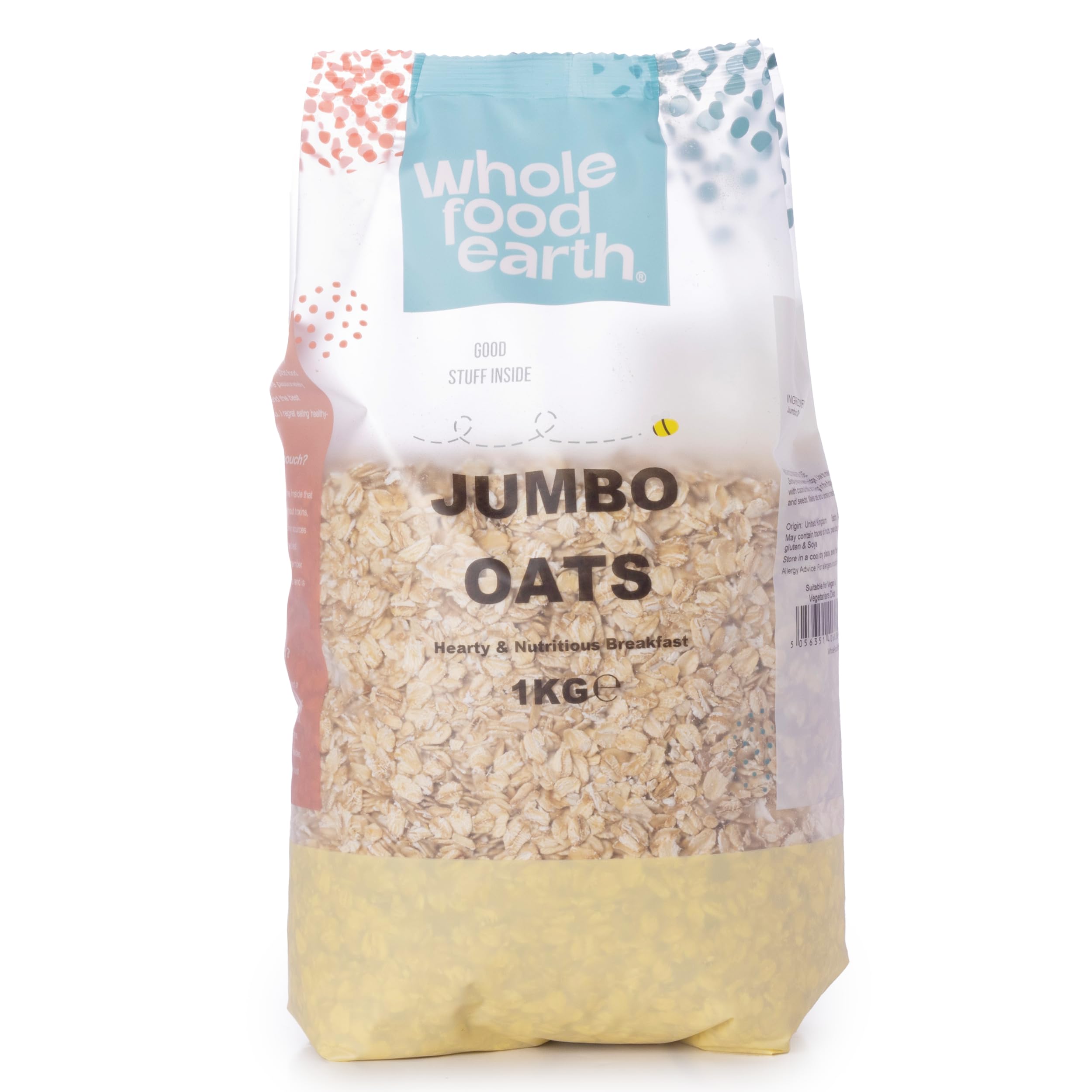 Wholefood Earth Jumbo Oats - High Fibre, GMO Free | 1 kg Pack