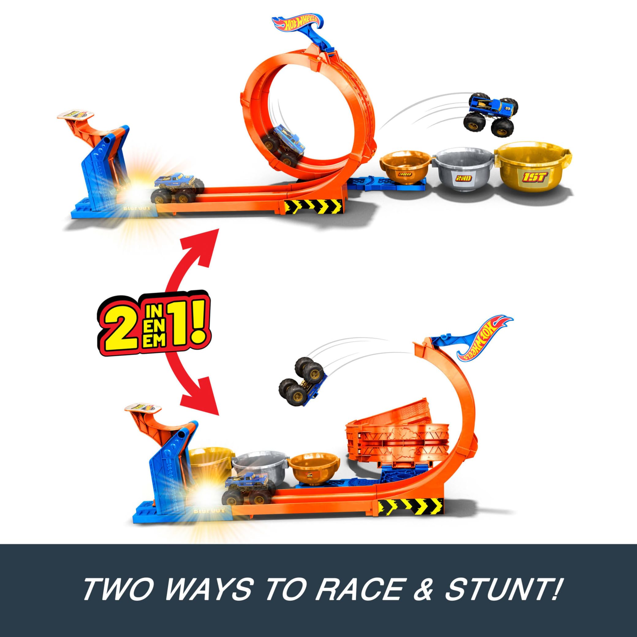 Hot Wheels Monster Trucks Bigfoot 50th Anniversary Loop-And-Flip Trophy Challenge Playset 9