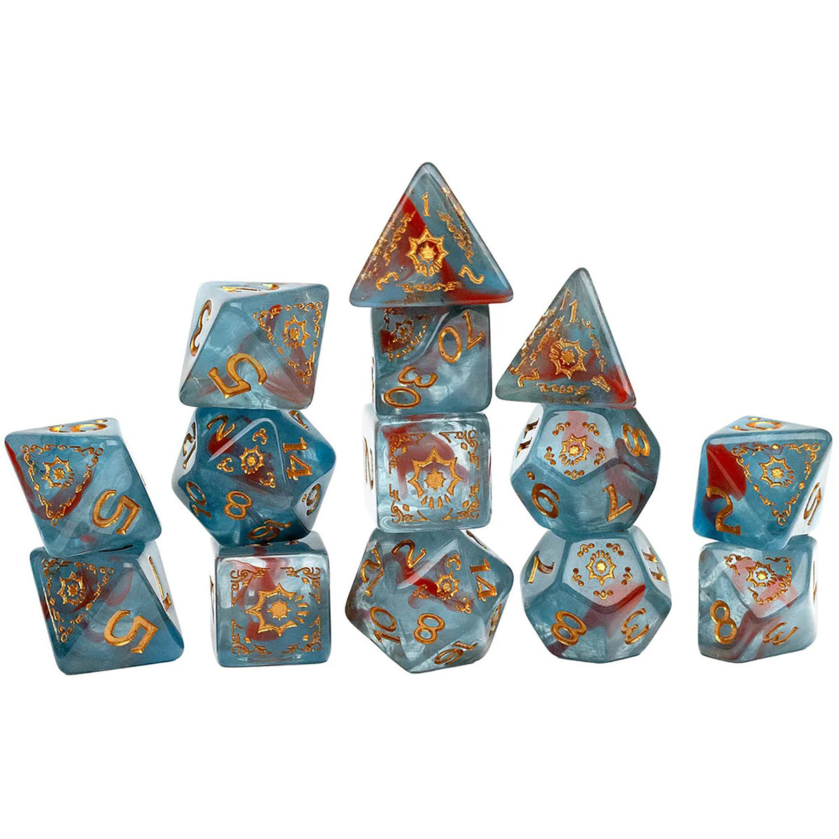 GTS Distribution D&D Cleric Polyhedral Dice Set - Light Blue & Red, 14-Piece