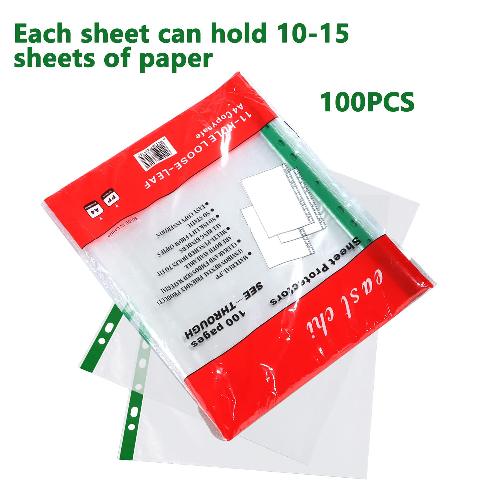 ASelected 100 PCS A4 Punched Poly Pockets - Clear Plastic File Folders | 15 Sheet Capacity 3