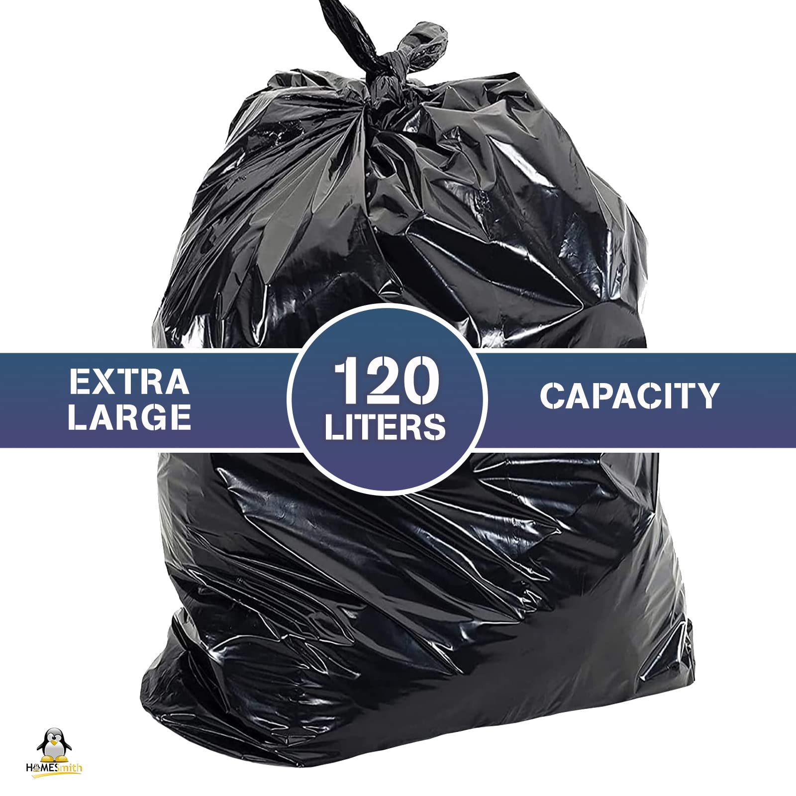 HomeSmith Extra Large Extra Heavy Duty Refuse Sacks - 120L Capacity, Pack of 10 Black Bin Bags