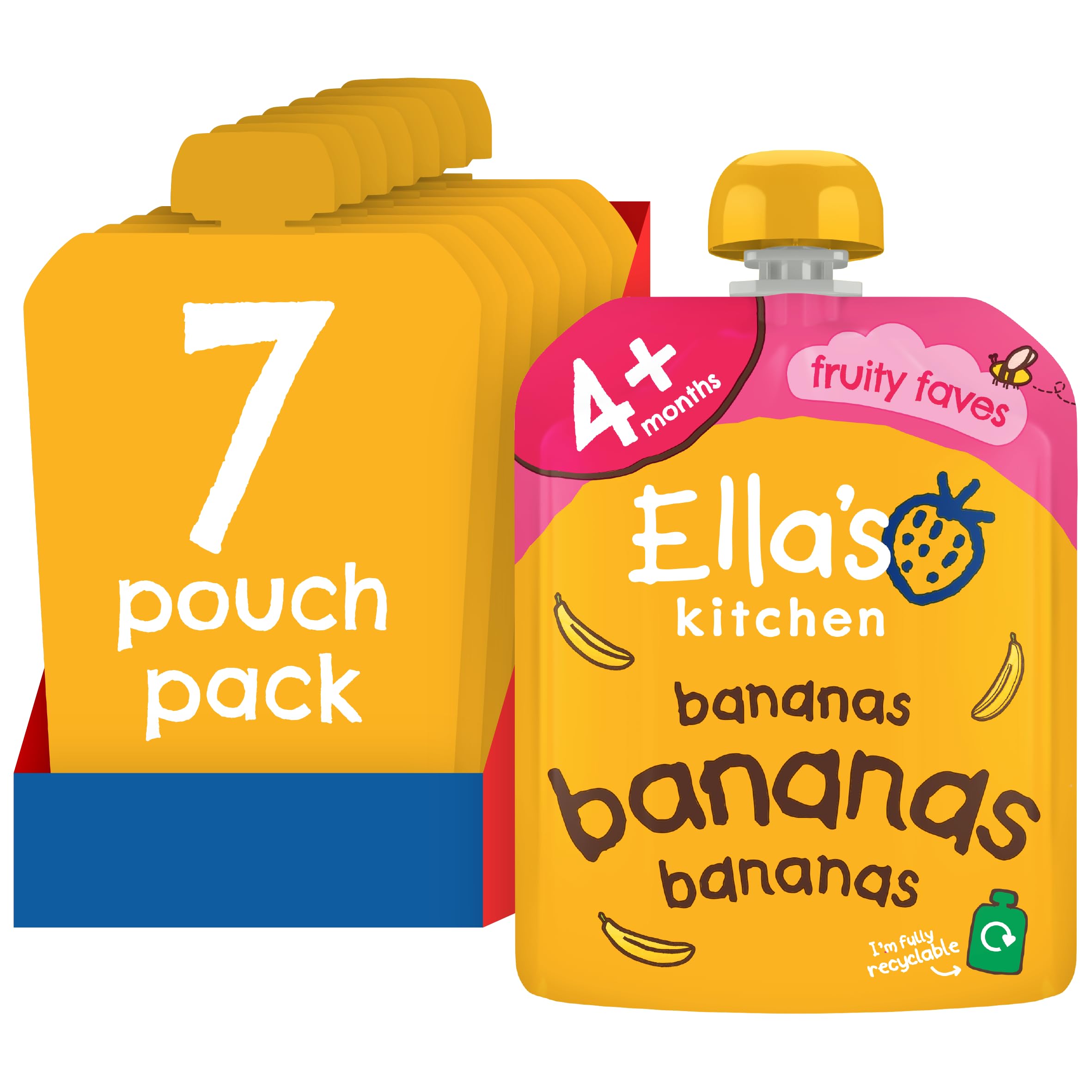 Ella's Kitchen First Taste Bananas Puree - Organic, 4+ Months, Pack of 7 x 70g