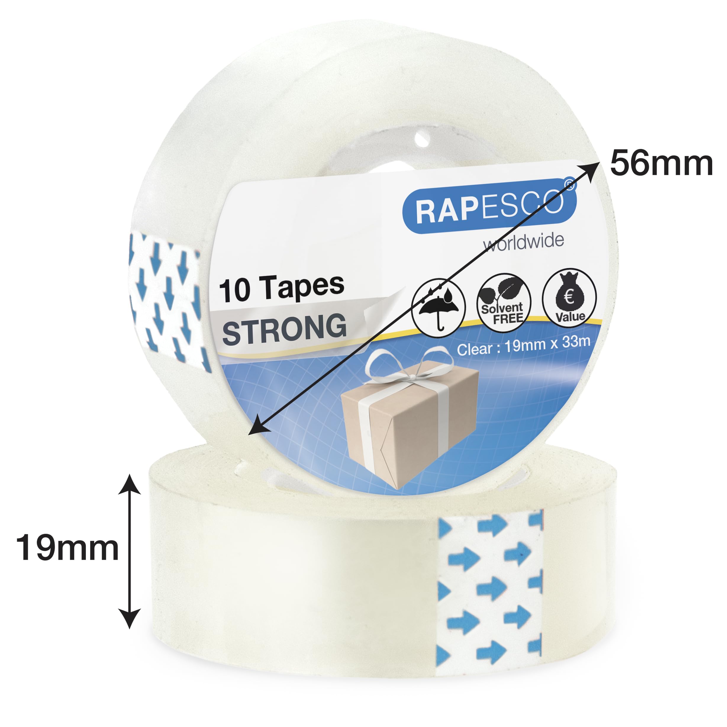 Rapesco 1807 Transparent Adhesive Tape Rolls - 10 Pack, 19 mm x 33 m, Clear Refills 7