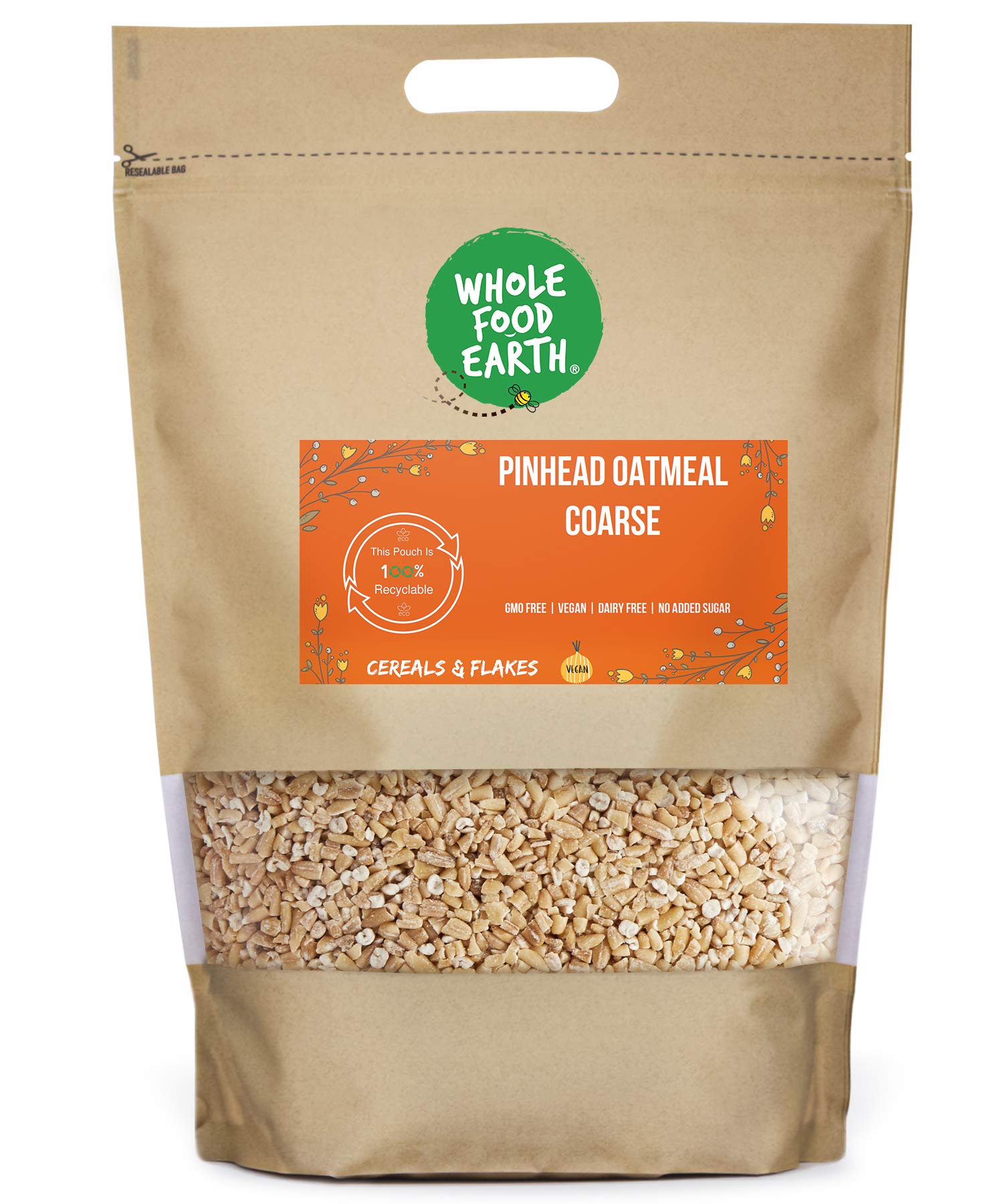 Wholefood Earth Pinhead Oatmeal Coarse Stabilised - 1kg | GMO Free | High Energy Release 1