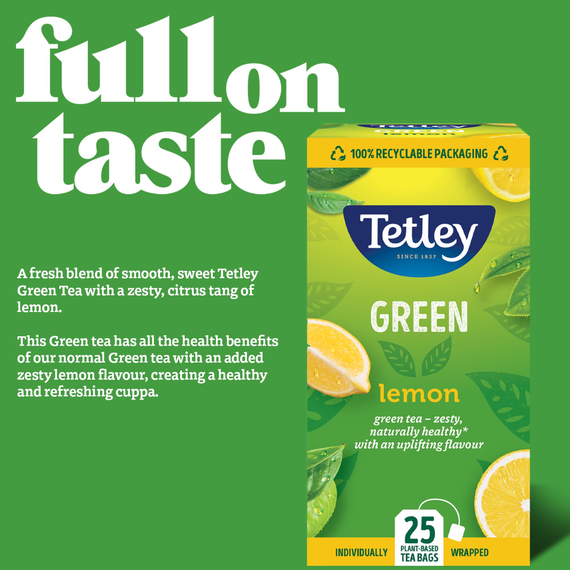 Tetley Lemon Green Tea Bags - Rainforest Alliance Certified - Plant-Based - 25 Tea Bags 2