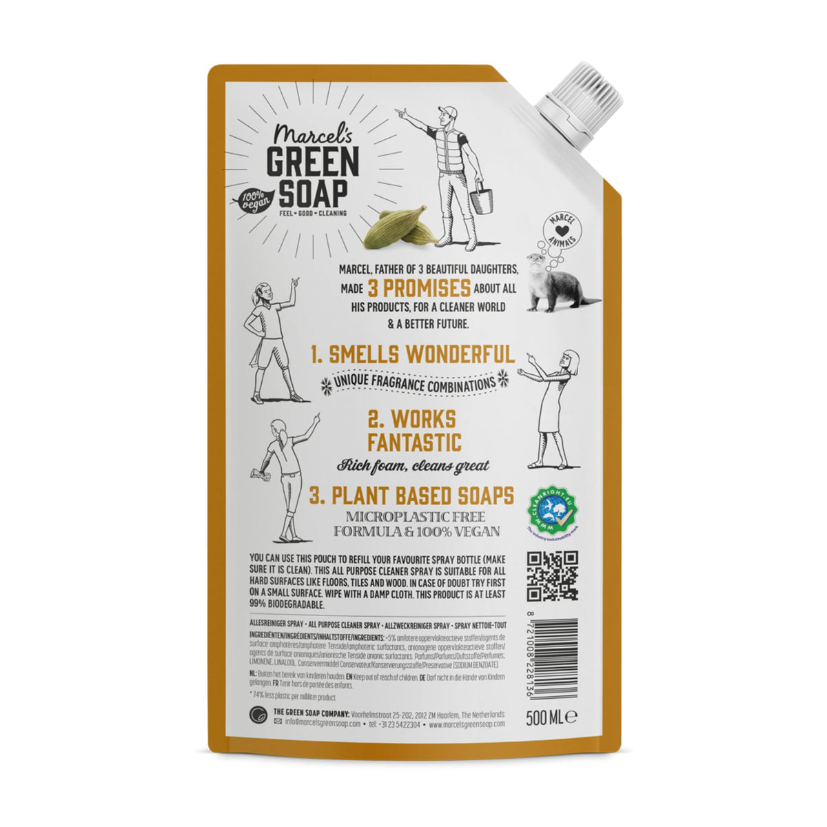 Marcel's Green Soap All-Purpose Cleaner Spray Refill - Sandalwood & Cardamom, 500 ml (Pack of 2)