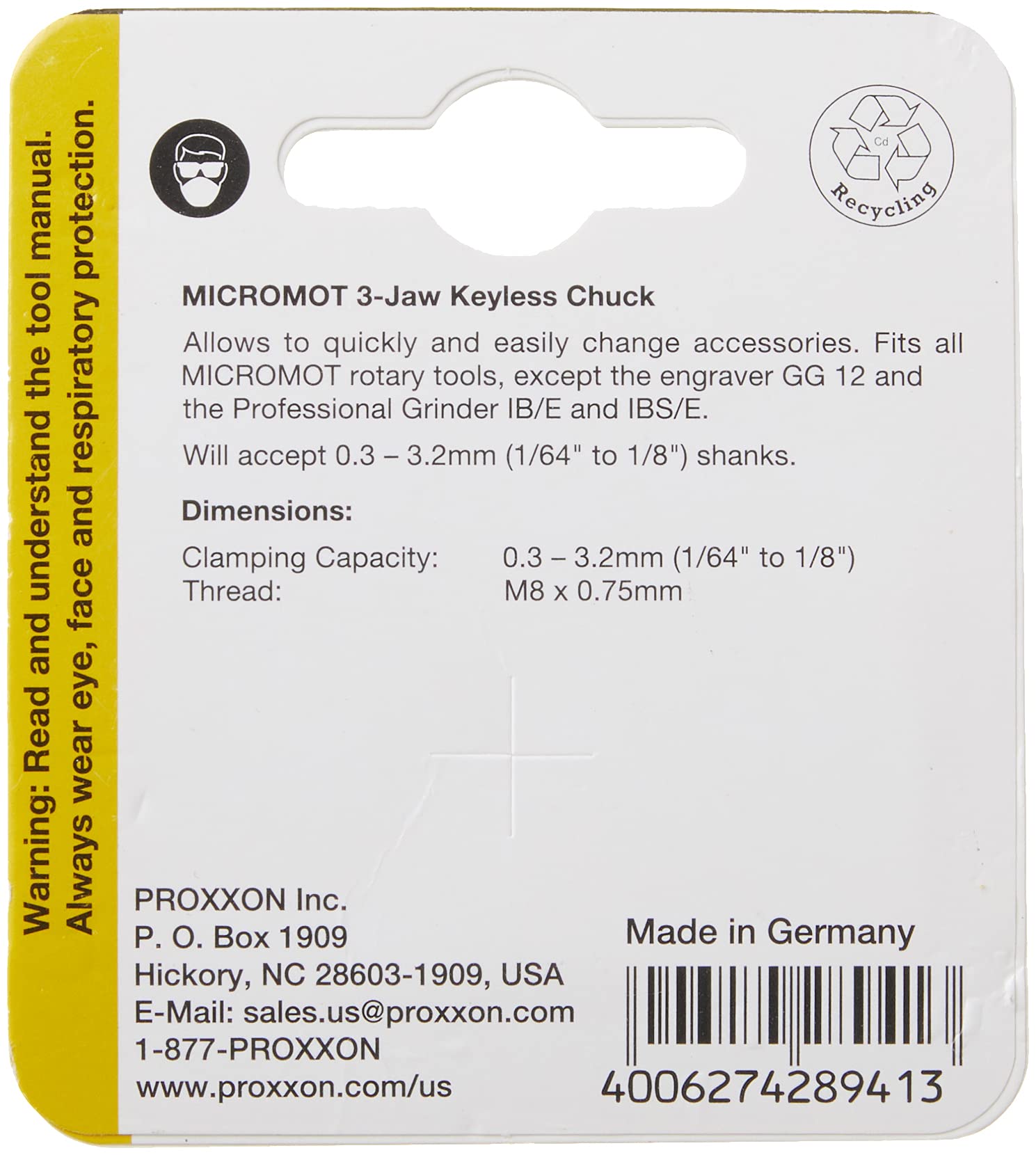 PROXXON28941 Keyless3-Jaw Chuck0.5-3.2mm for Precision Tools 3