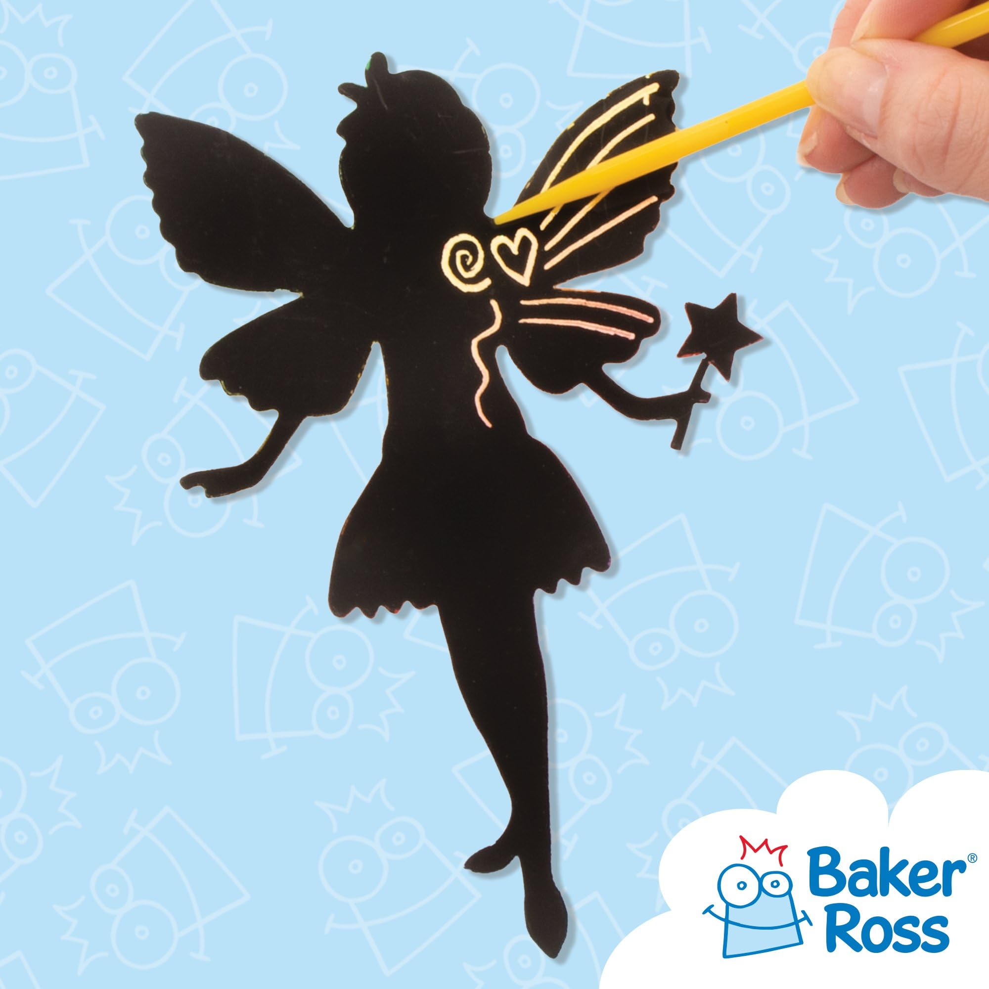 Baker Ross Fairy Scratch Art Magnets - 10 Pack Party Favour Craft Kit for Kids Ages 3+ 4