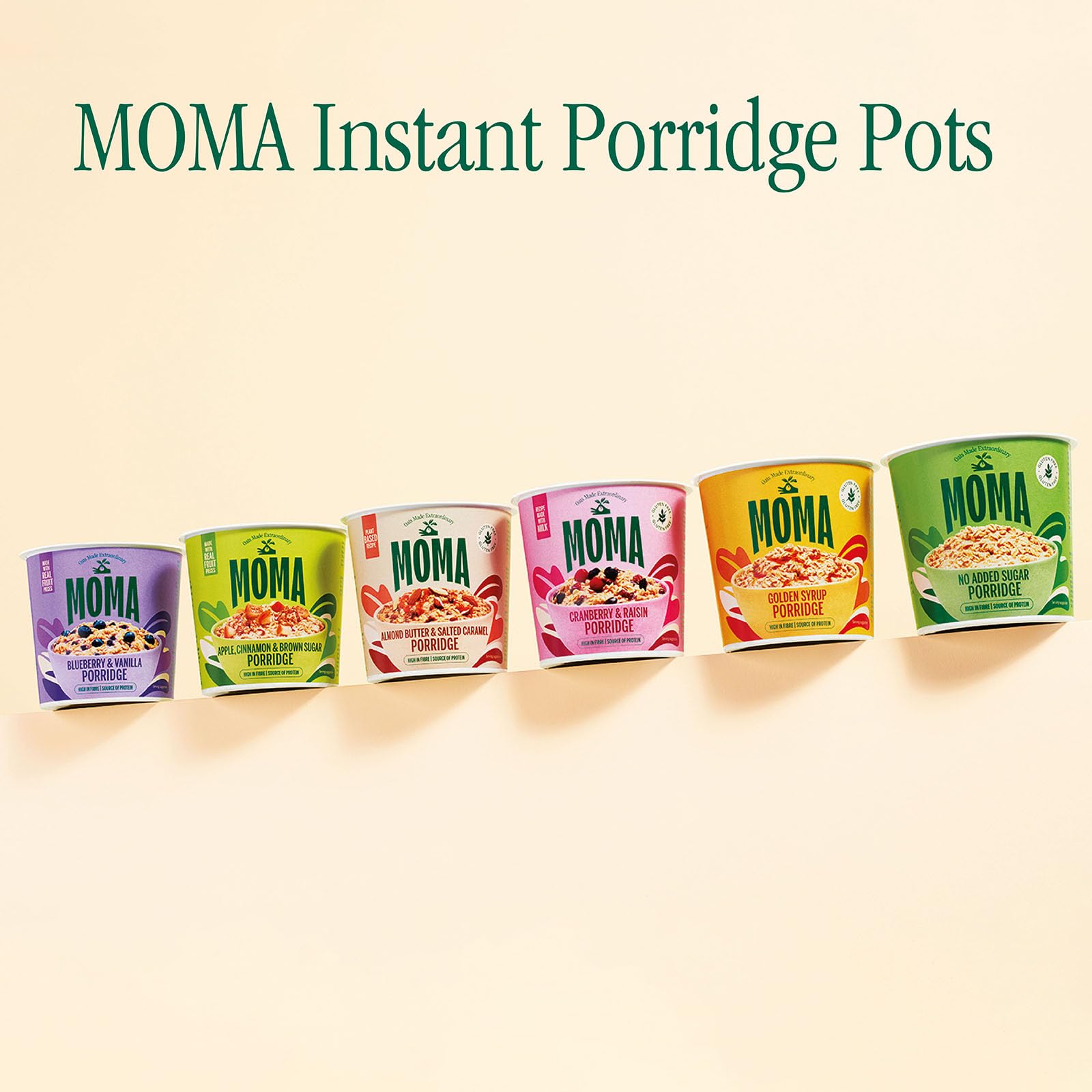 MOMA - Cranberry & Raisin Instant Porridge Pots - Pack of 12 x 70g - Gluten Free, High Fibre, Source of Protein