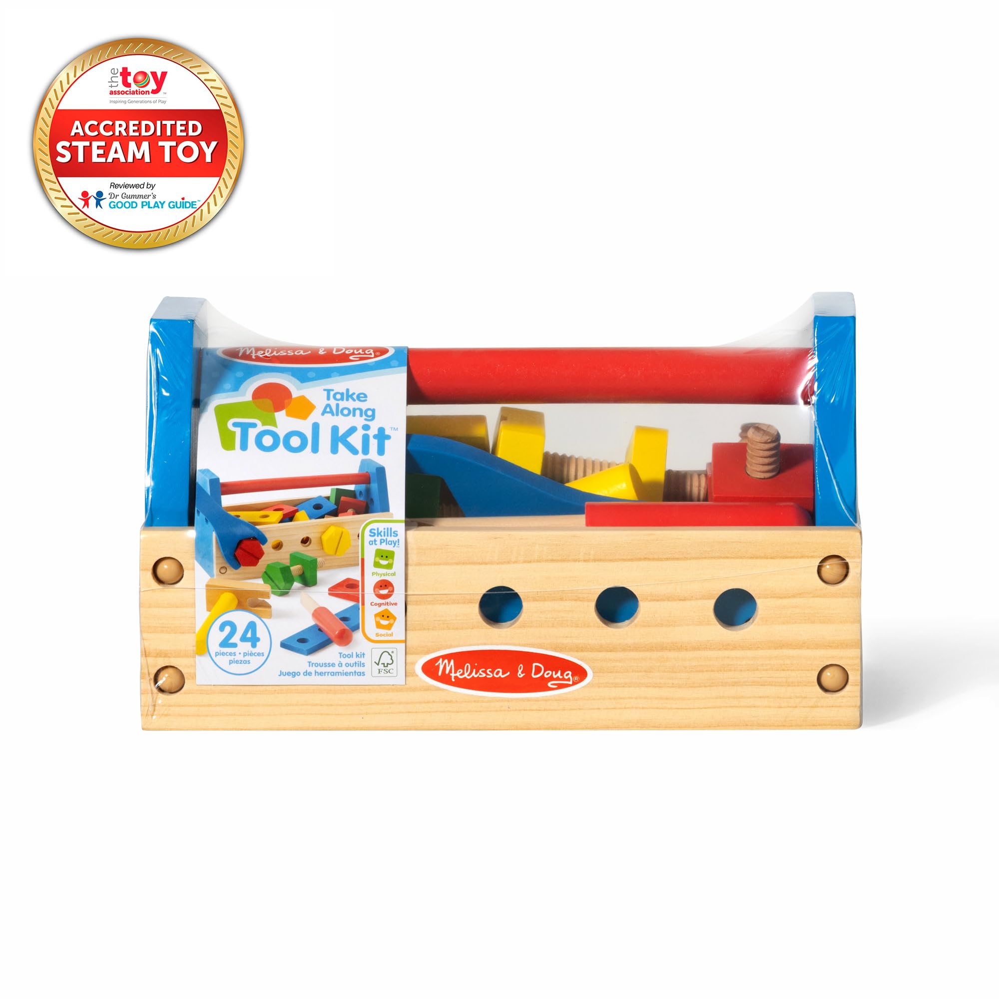 Melissa & Doug Take-Along Tool Kit - 24-Piece Wooden Pretend Play Set for Ages 3+ 12