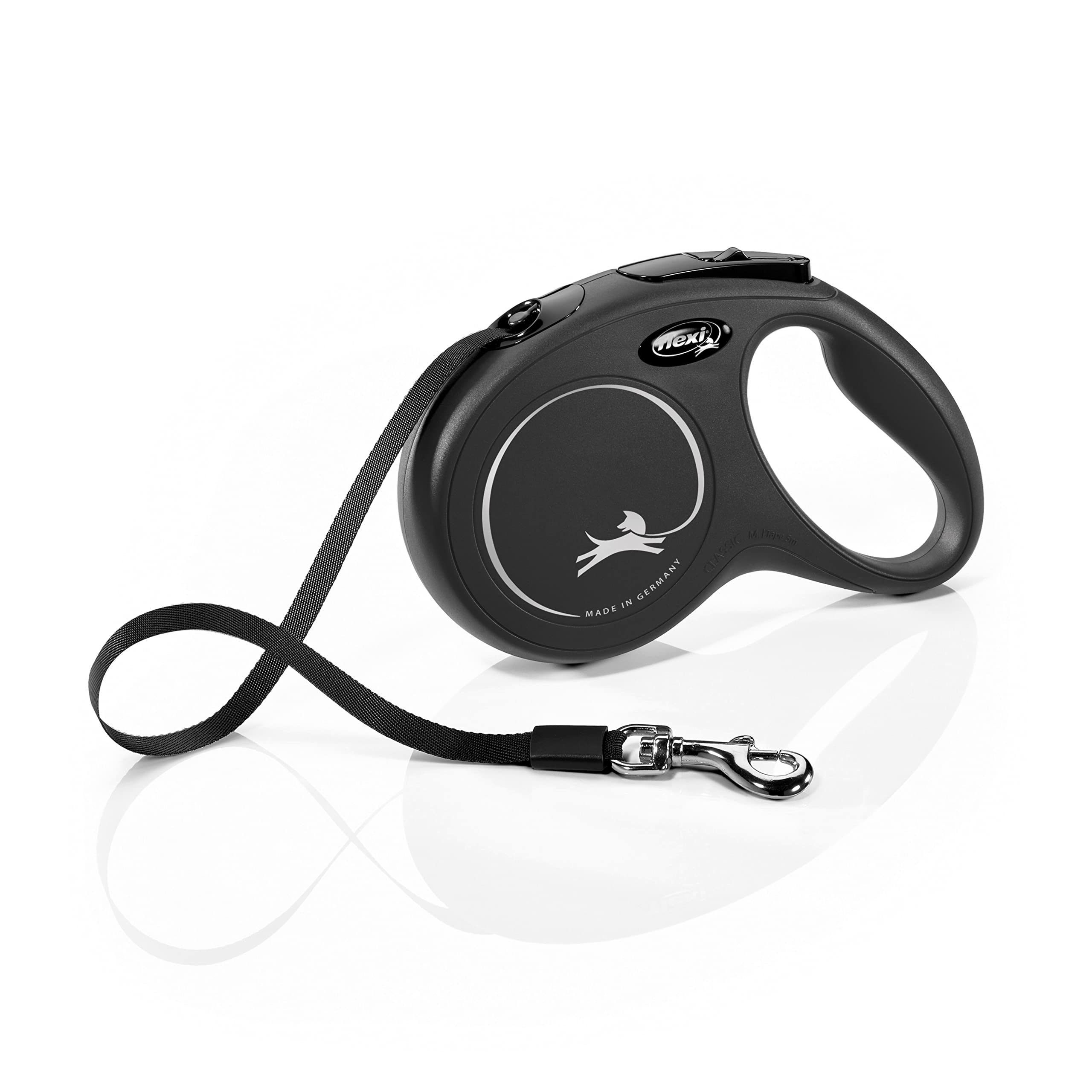 flexi New Classic Retractable Dog Lead - M Size, 5m Tape, Black | German Quality