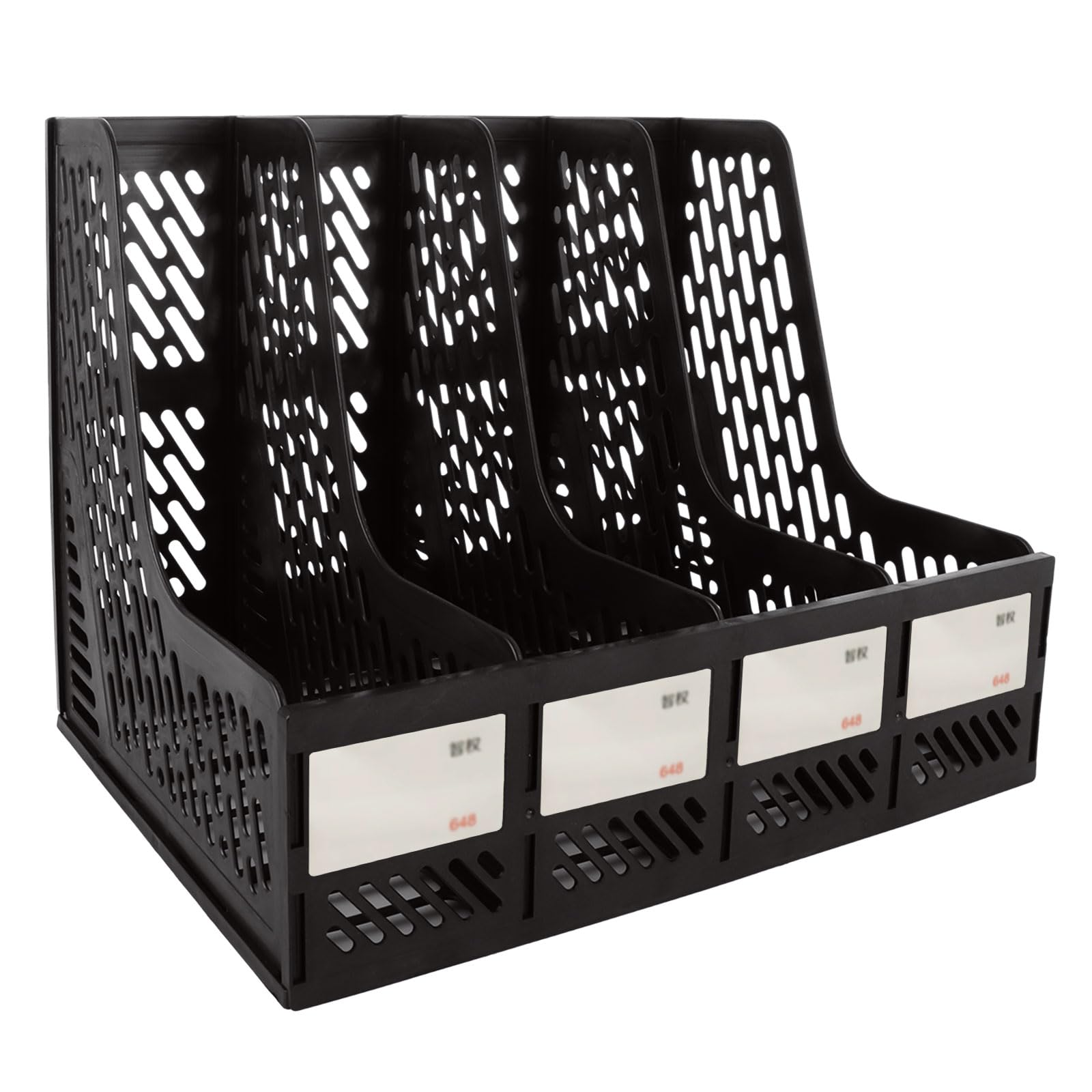 ASelected 4-Compartment Collapsible Magazine File Holder - Durable PP Plastic Desktop Organizer | Black