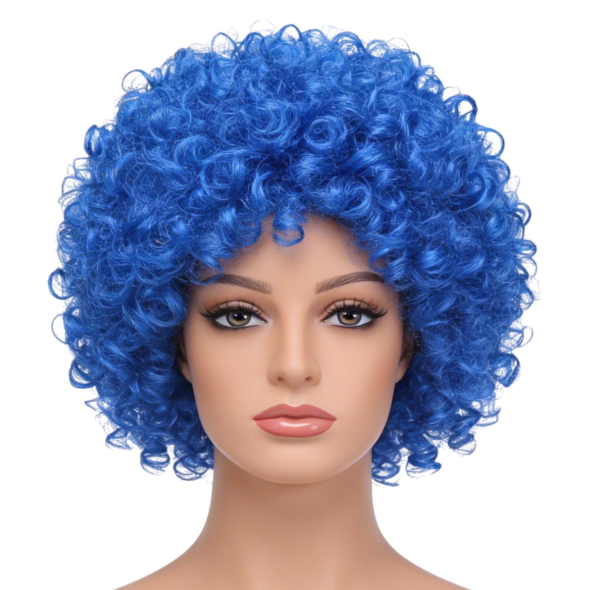 SHATCHI Unisex Adult Blue Afro Wig - Curly Bouncy Hair | Fir Resistant | Adjustable Fit