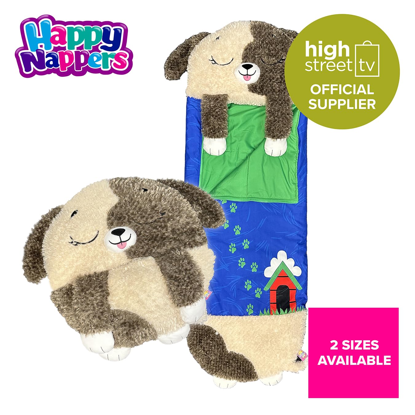 Happy Nappers Kids Sleeping Bag - Brown Dog - 2-in-1 Plush Toy & Sleeping Bag for Unisex Youth 3