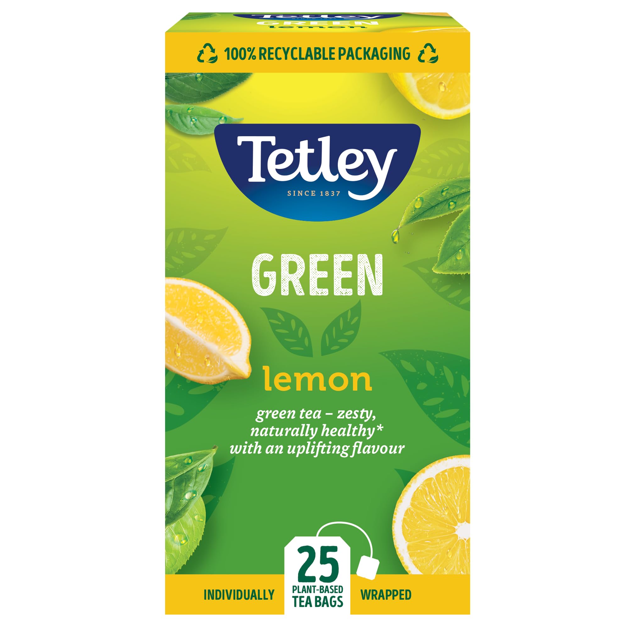 Tetley Lemon Green Tea Bags - Rainforest Alliance Certified - Plant-Based - 25 Tea Bags 1