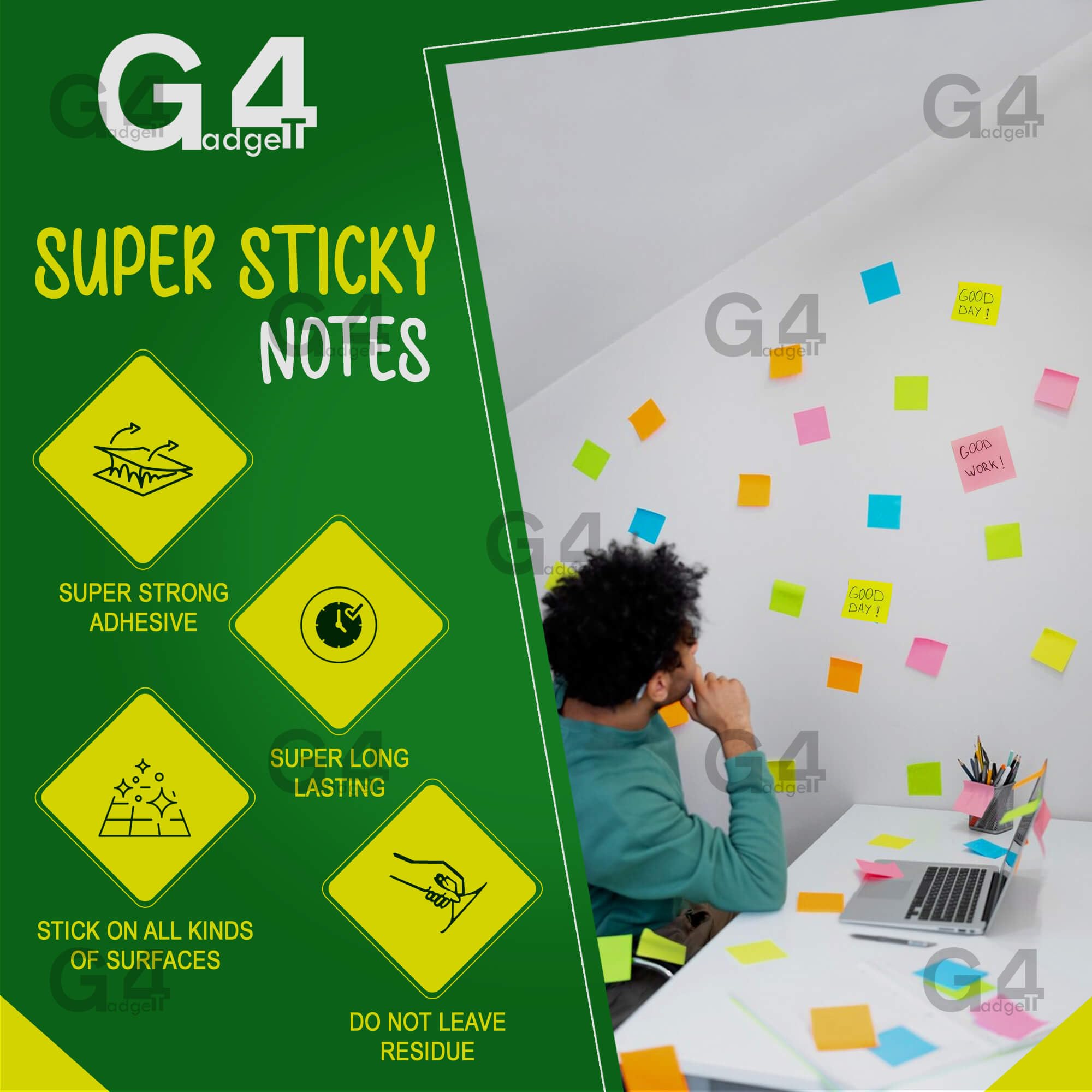 G4GADGET Sticky Notes Cube - 400 Sheets, 76x76mm, Neon Colors 4