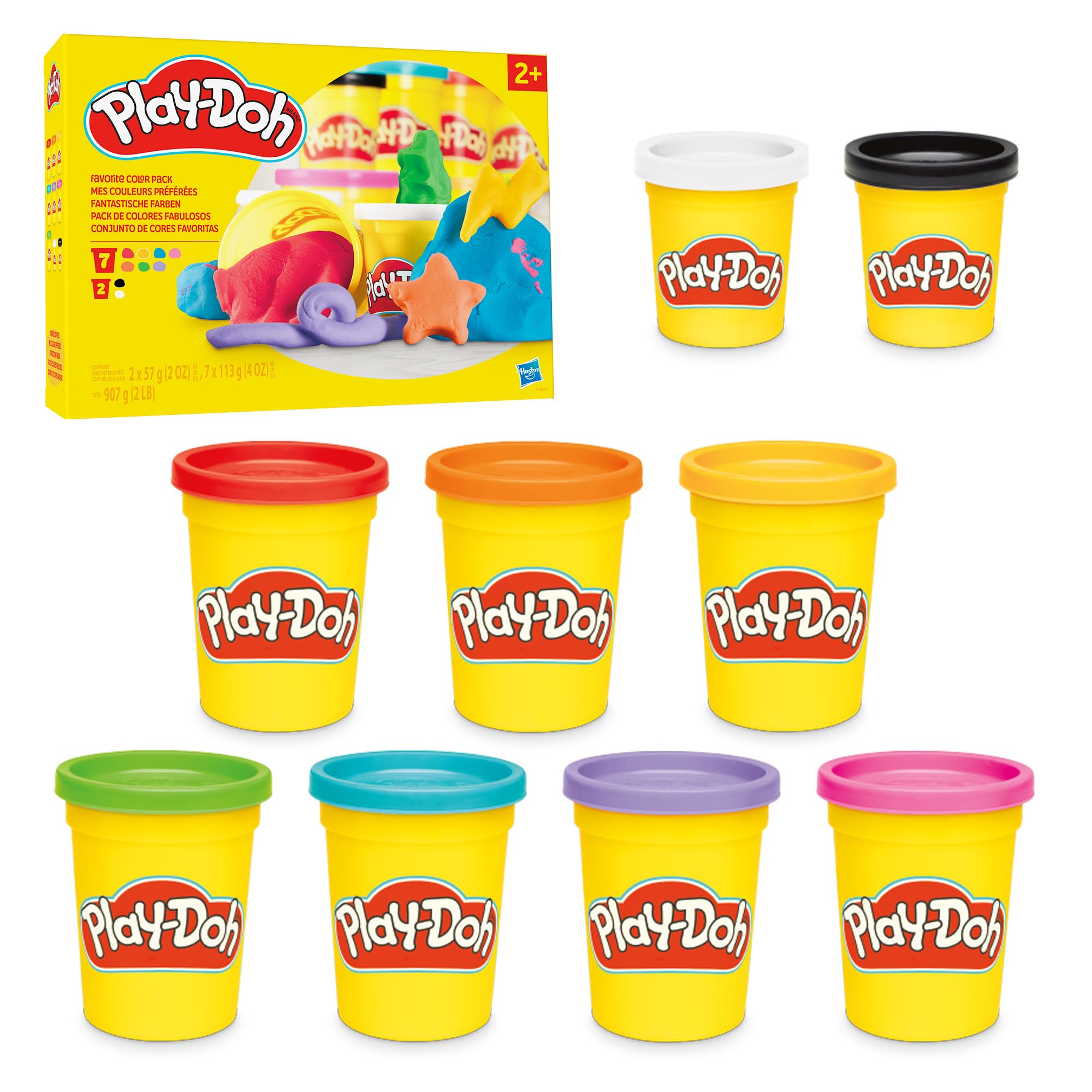Play-Doh Favorite Colors 9-Pack Set with 7 Large & 2 Small Cans – Red, Orange, Yellow, Green, Blue, Purple, Pink, Black, White
