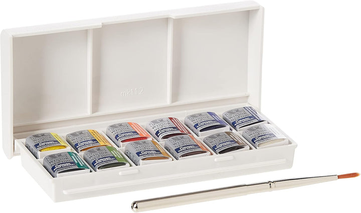 Winsor & Newton Cotman Watercolour Paint Set - Sketchers Pocket Box with 12 Half Pans and Travel Brush