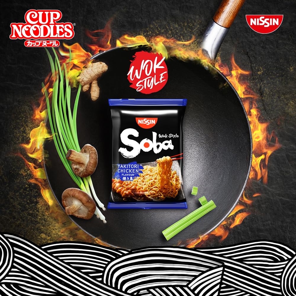 NISSIN Soba Wok Style Teriyaki Flavoured Instant Noodles - 110 g Packet (Pack of 9) 9