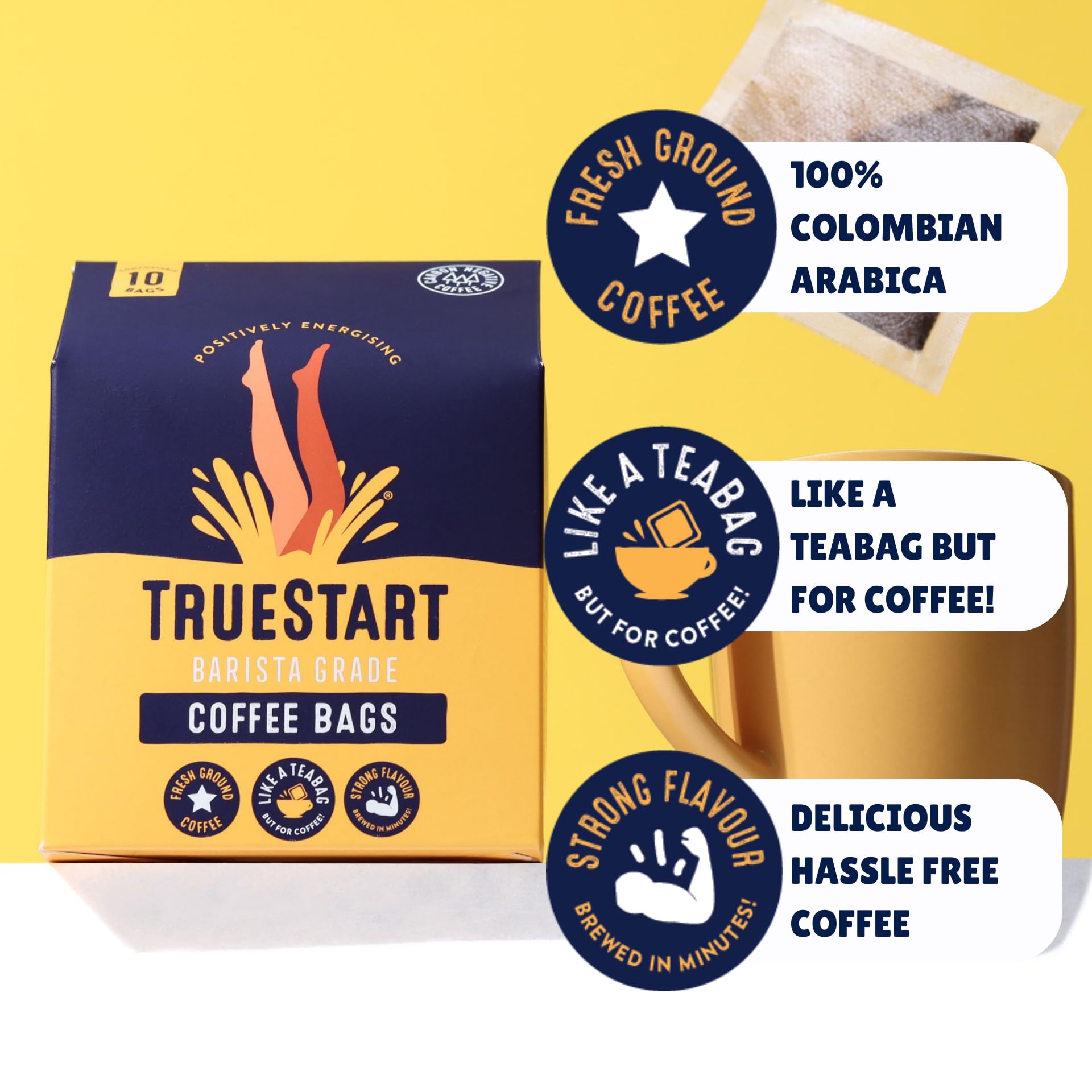 TRUESTART Coffee Bags - Smooth Energising Colombian Arabica, Mycotoxin-Free, 10 Count 2