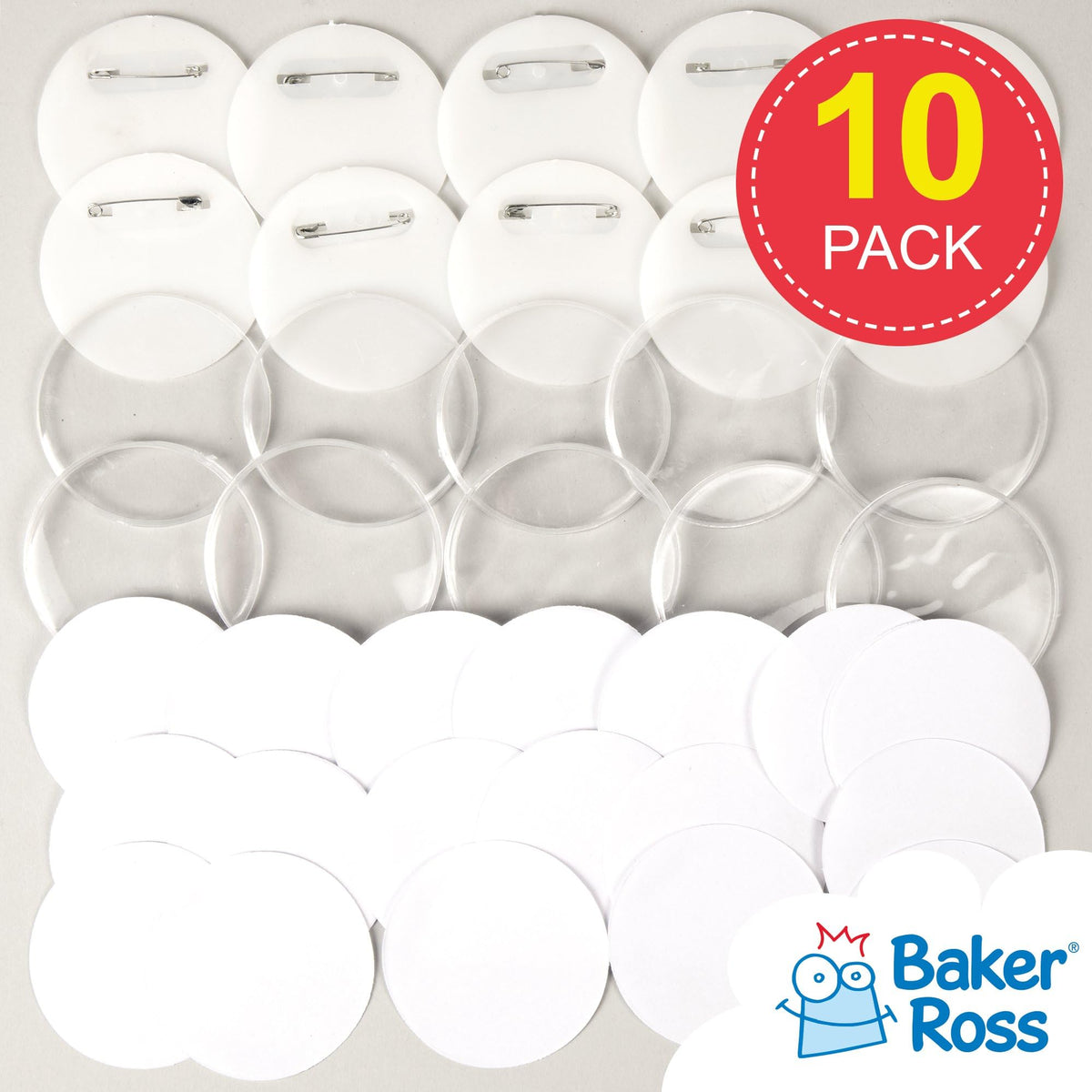 Baker Ross Design Your Own Badges - 10 Pack, White, 55 mm