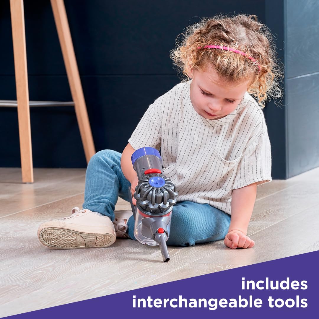 Casdon Dyson Cordless Vacuum Interactive & Officially Licensed Toy Dyson Vacuum For Children Aged 3+ Realistic Role-Play Fun, Purple and Orange 8