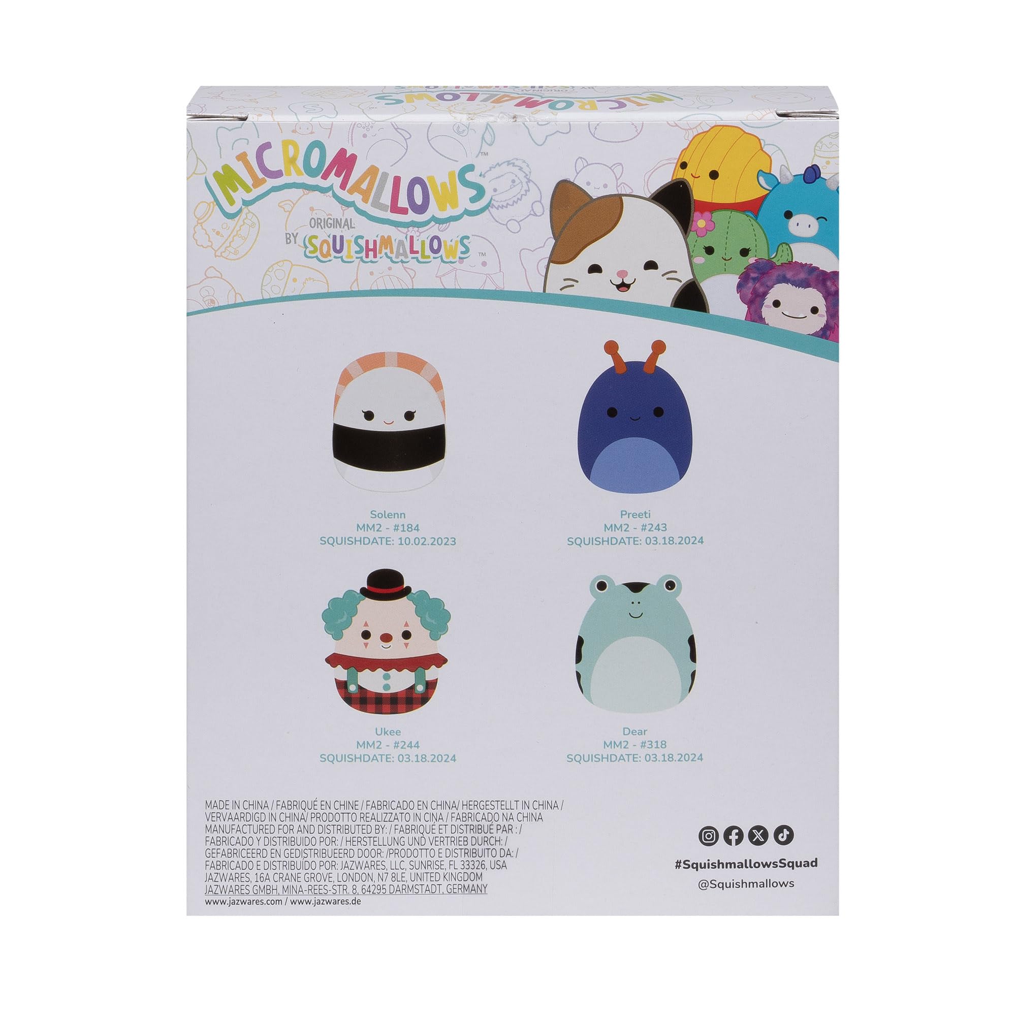 Squishmallows Micromallows 4-Pack Plush - Solenn Sushi, Dear Frog, Preeti Slug, Ukee Clown - 2.5" Micro Plush Collectibles 6