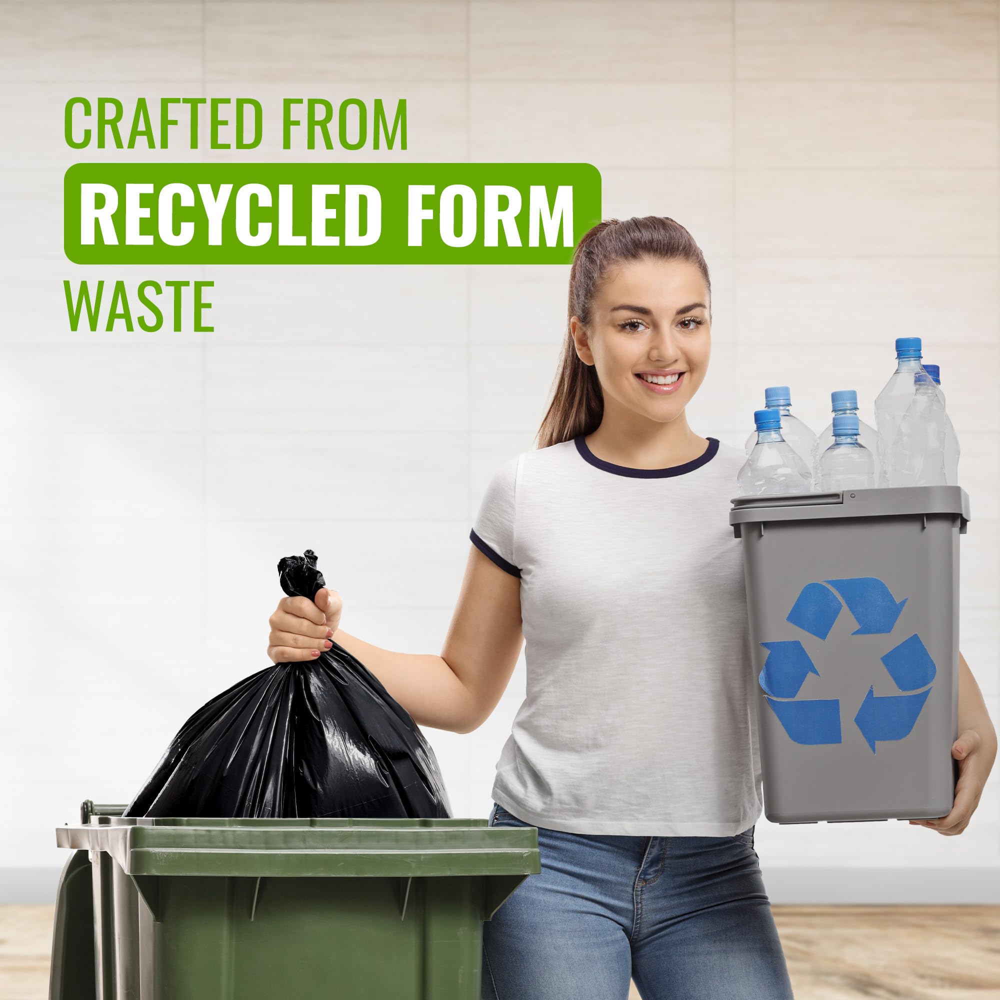 EcoBag 20 Pack Eco-Friendly Wheelie Bin Liners - 240L Heavy Duty Leak-Resistant Recycled Bin Bags 3