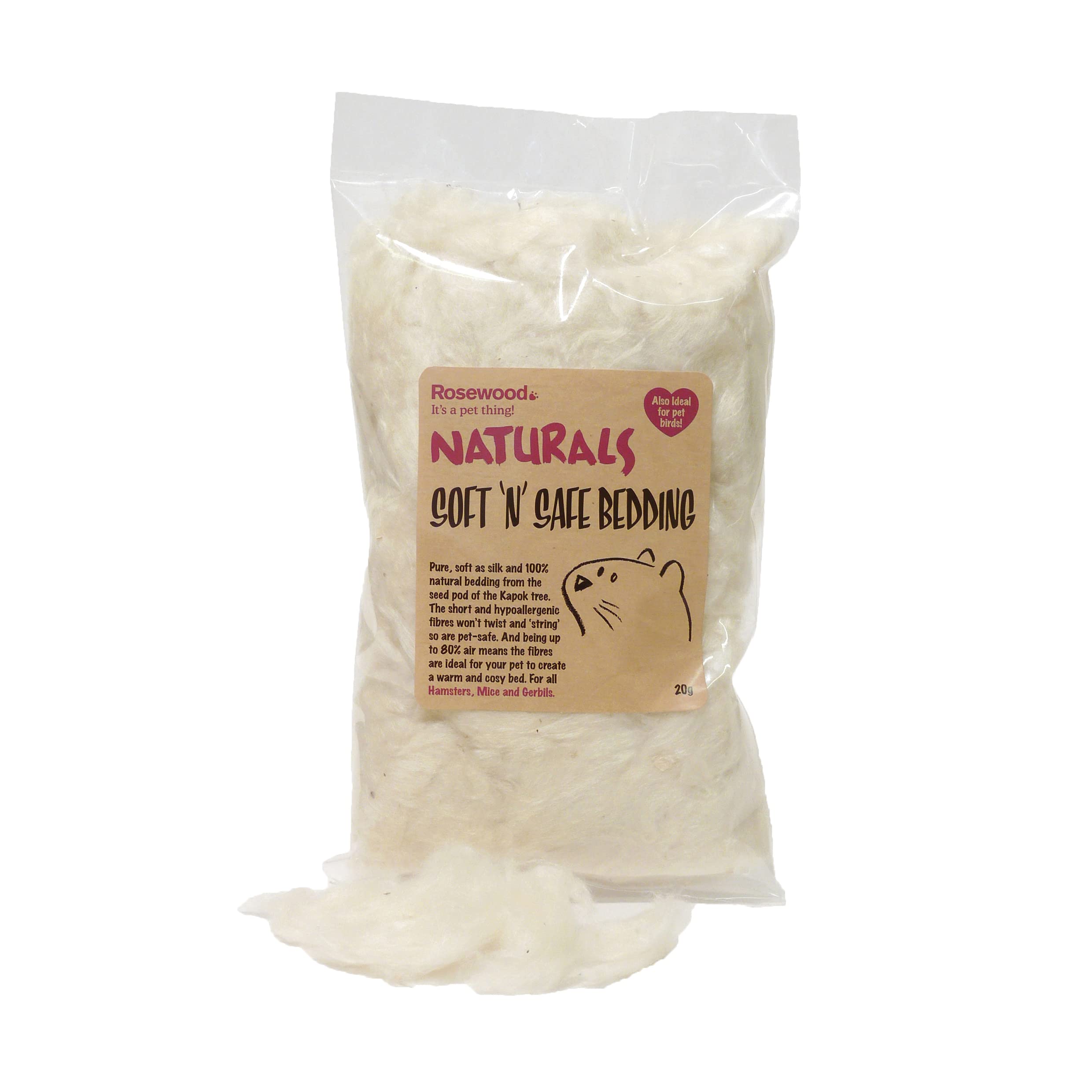 Rosewood Naturals Soft n Safe Animal Bedding - 100% Natural Kapok Fibre | 20g Pack