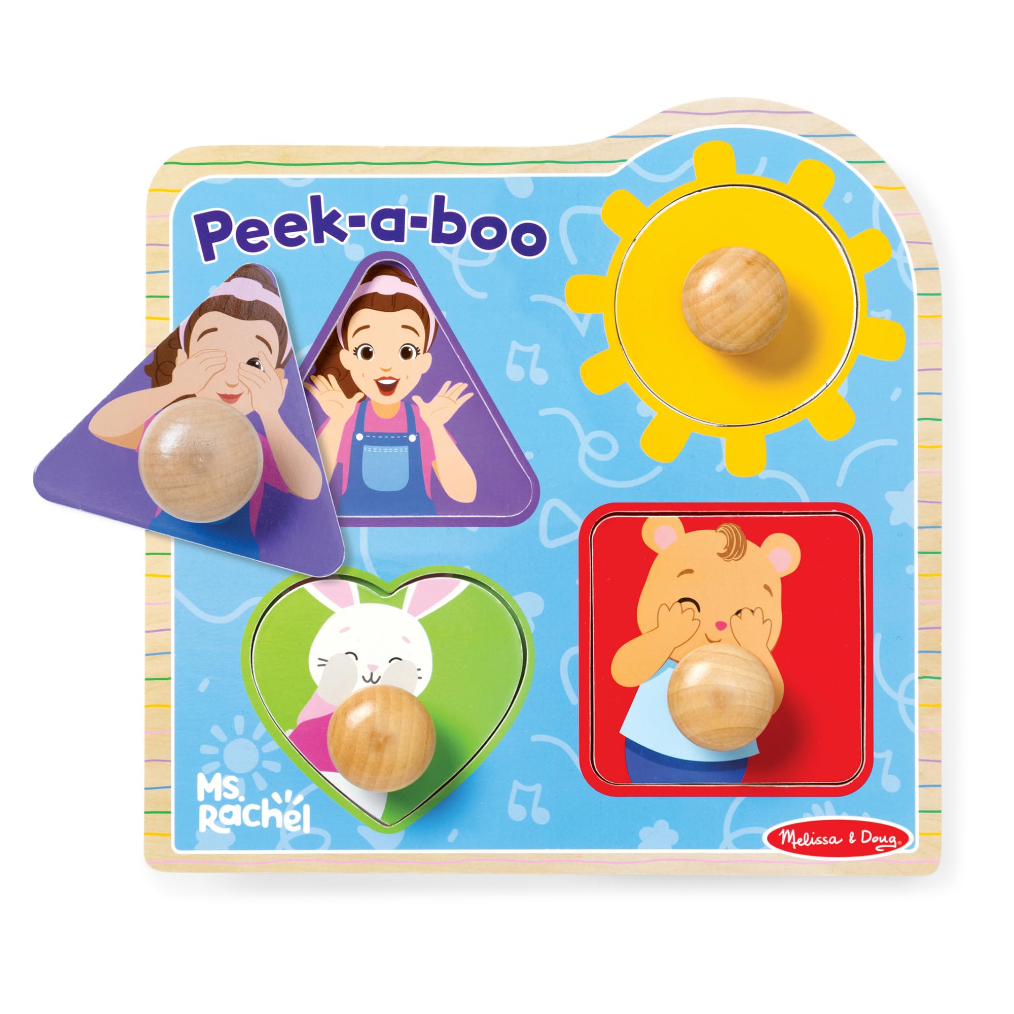 Melissa & Doug Ms Rachel Wooden Peek-a-Boo Jumbo Peg Puzzle - 4-Piece | Ages 1+ 4