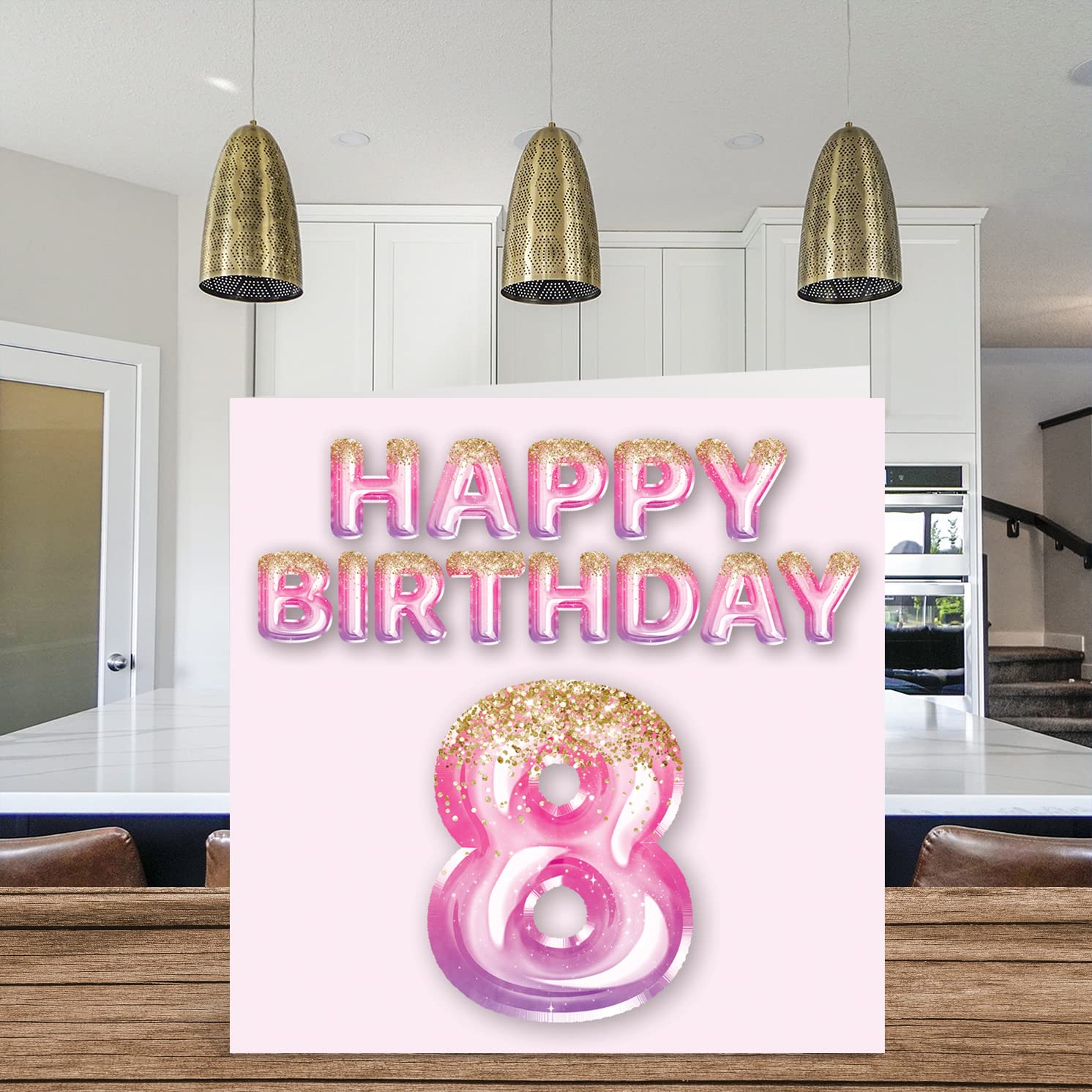 Stuff4 8th Birthday Card for Girls - Pink & Purple Glitter Balloons | 145mm Square | Blank Inside 3