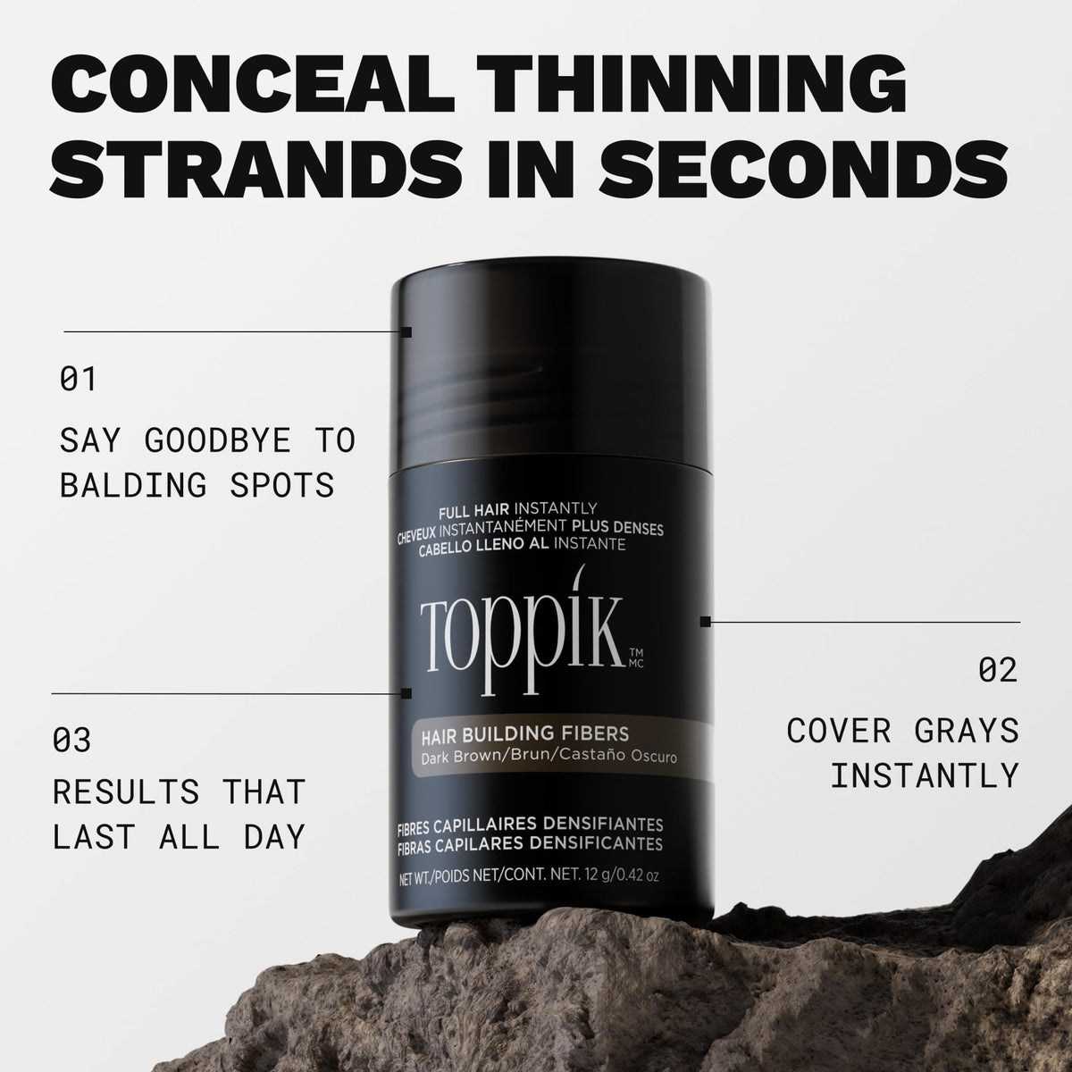 TOPPIK Hair Building Fibers - Black, 27.5g | Keratin Fibers | For Thicker Hair