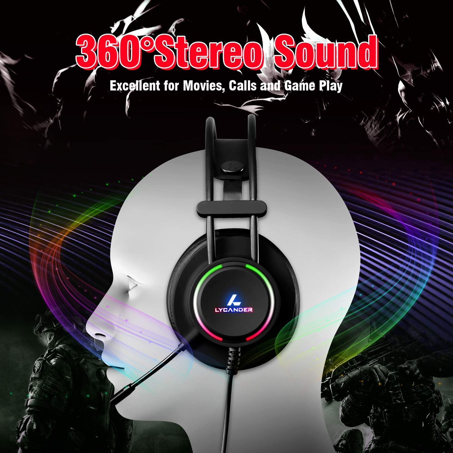 LYCANDER LGH-569 Gaming Headset with Microphone, 50mm Drivers, LED Light, 3.5mm for PC, PS, Xbox, Switch 10