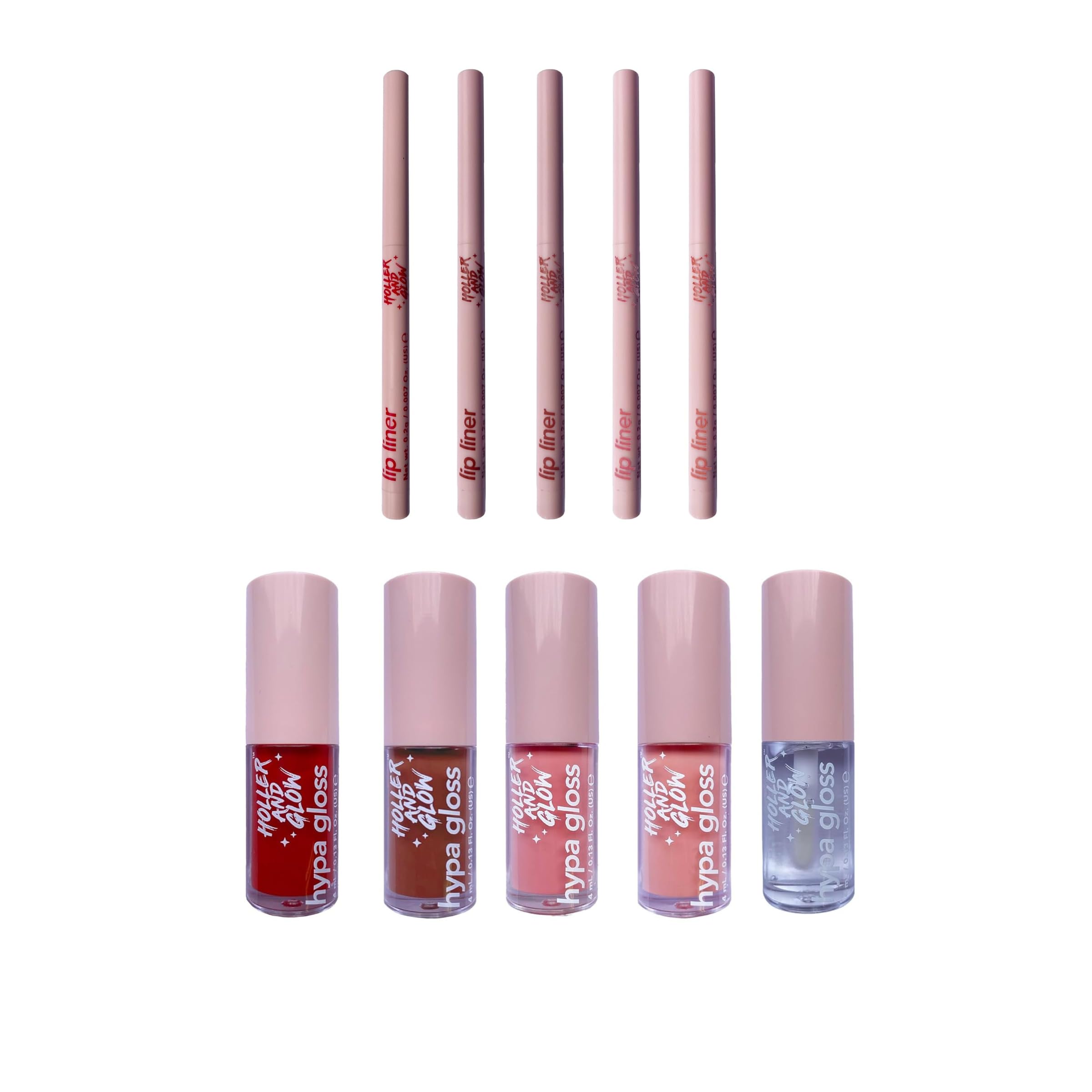 Holler & Glow Get Set Gloss Lip Liner and Lip Gloss Gift Set - 10 Piece, Pink