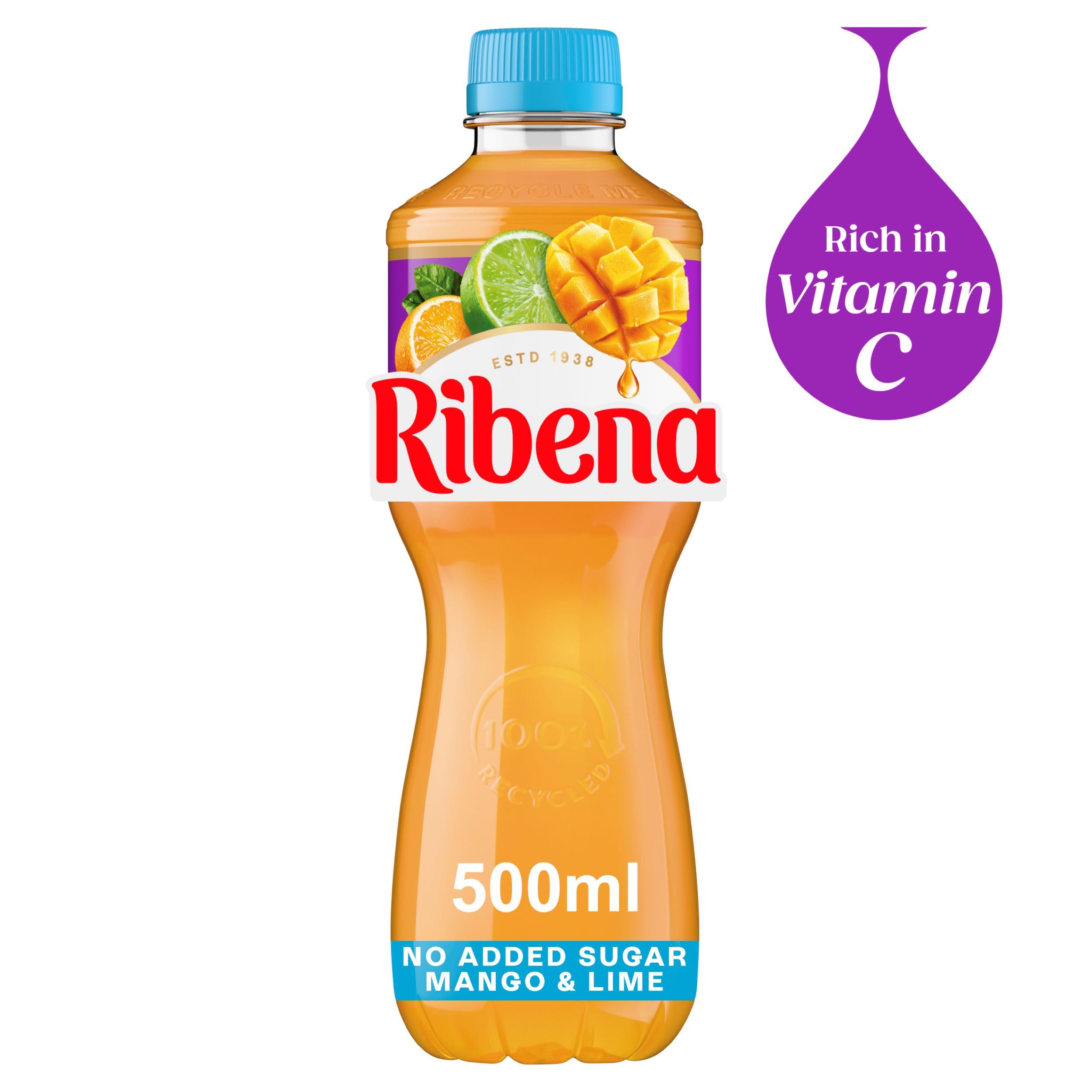 Ribena - Mango and Lime Juice Drink No Added Sugar 500ml - Multipack of 12 4