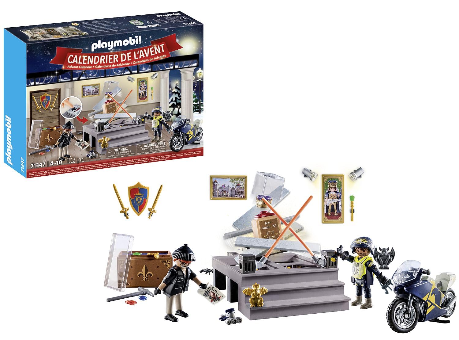 PLAYMOBIL 71347 Advent Calendar - Police Museum Theft, 24-Day Christmas Countdown Toy for Kids Ages 4+ 5