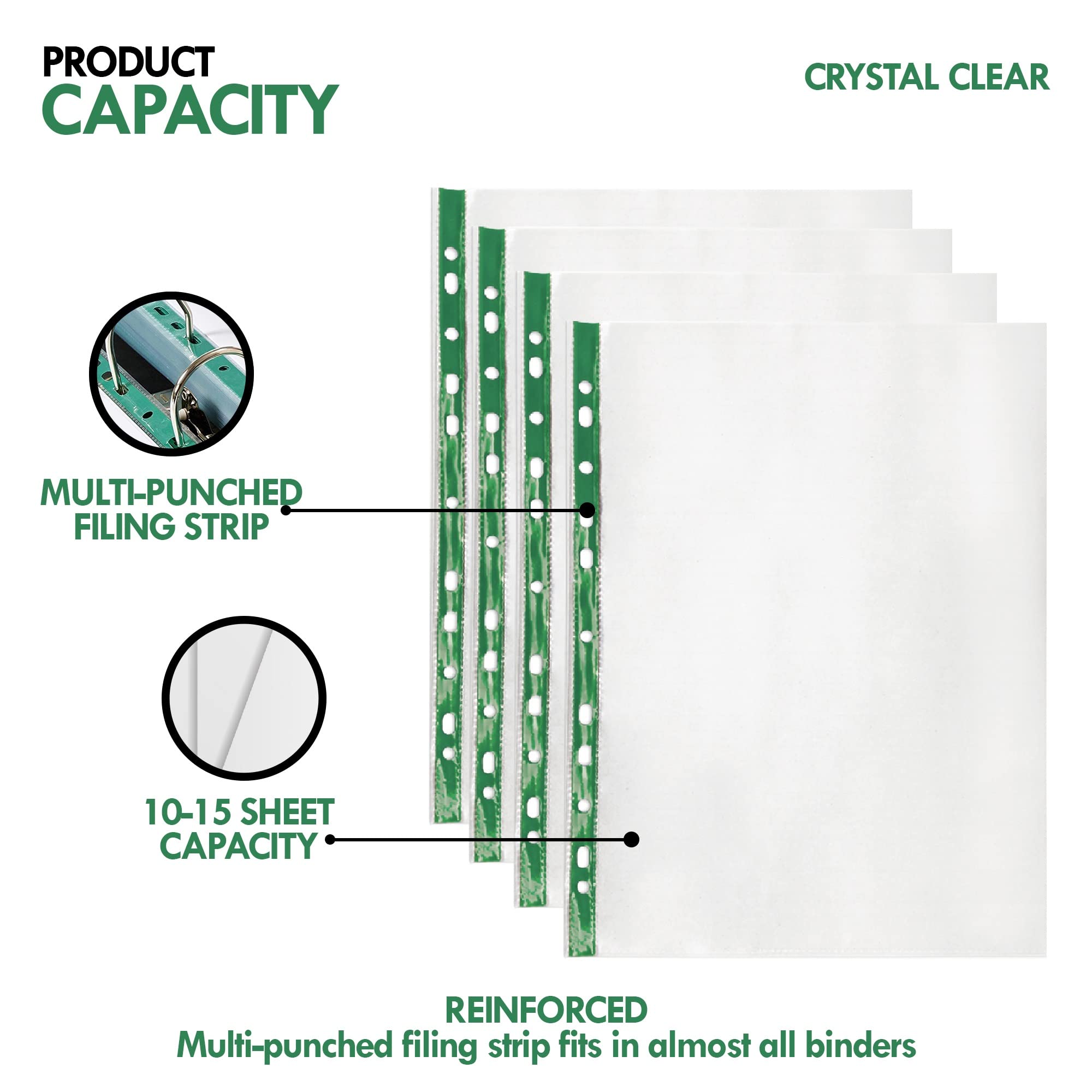G4GADGET A4 Plastic Punched Pockets - 200 Pack Value | 10-15 Sheet Capacity | 30 Micron Clear PP