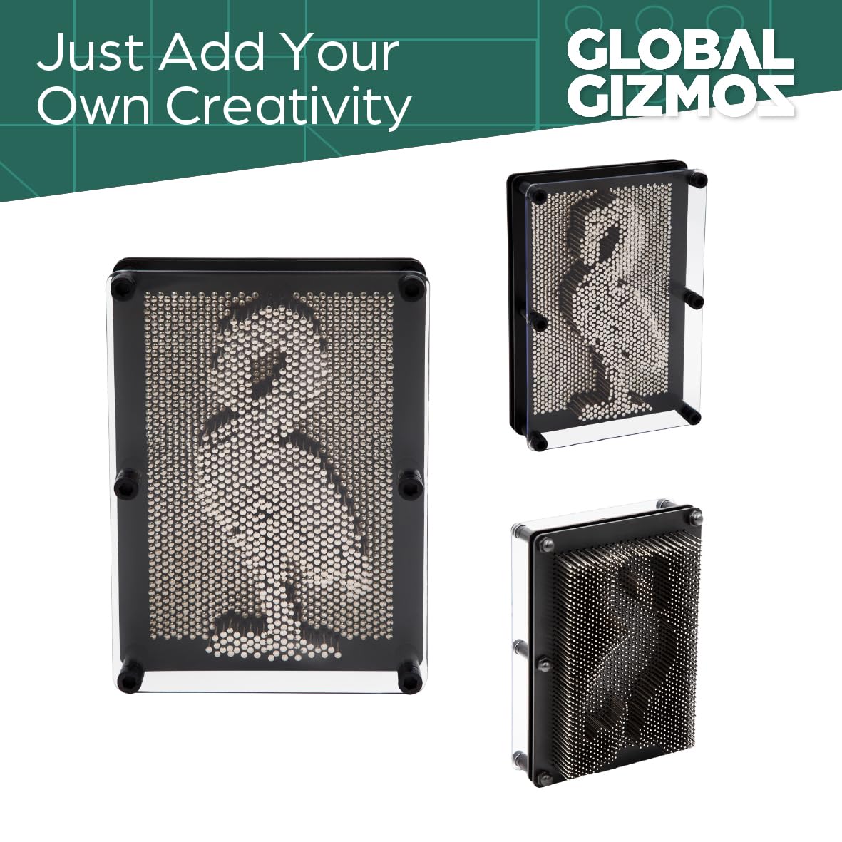 Global Gizmos 30350 Metal Pin Art Impression Toy - 3D Desktop Sculpture Gadget | 20cm x 15cm 6