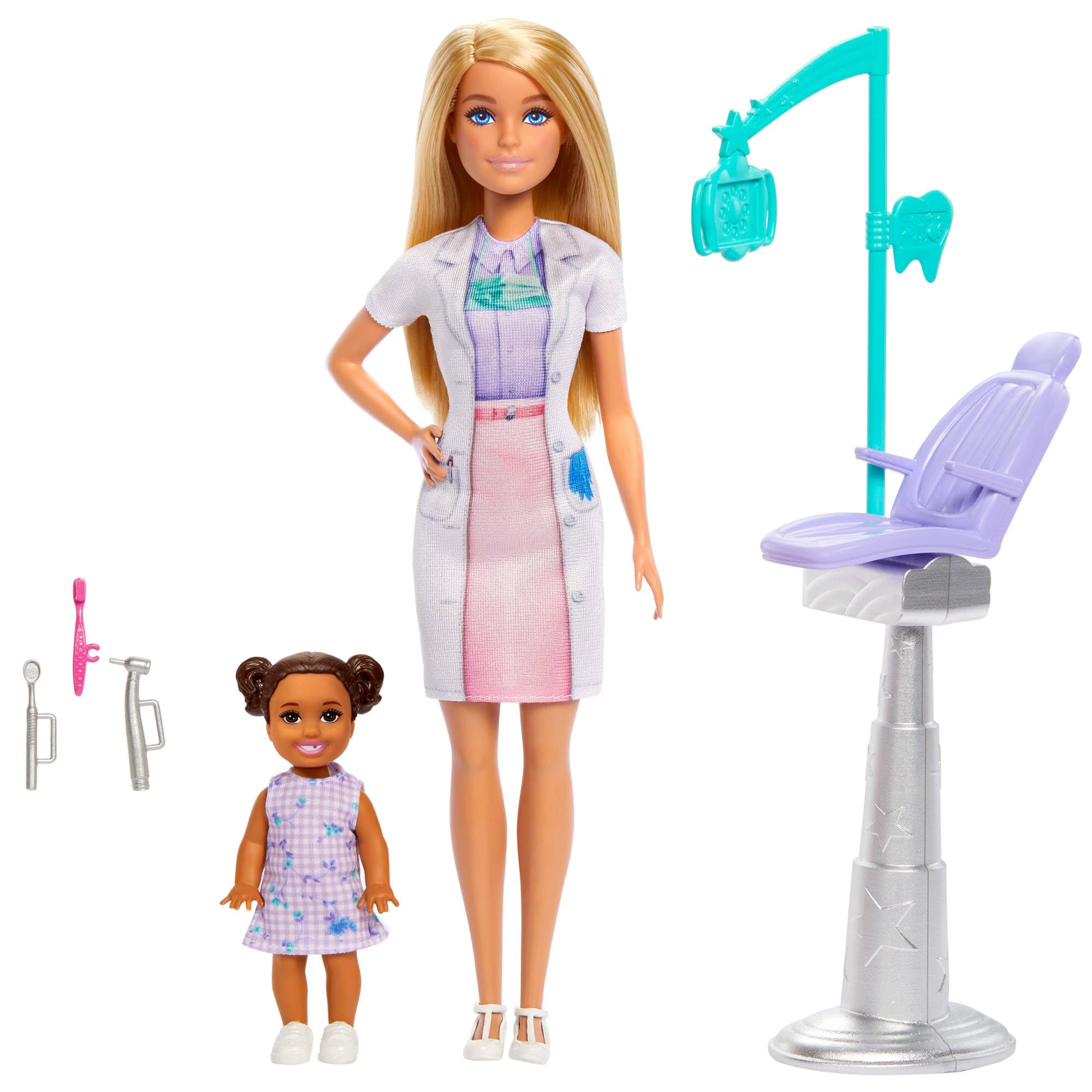 Barbie Dentist Doll Playset - Blonde Fashion Doll with Blue Dress, Lab Coat & Dental Accessories for Kids 3+