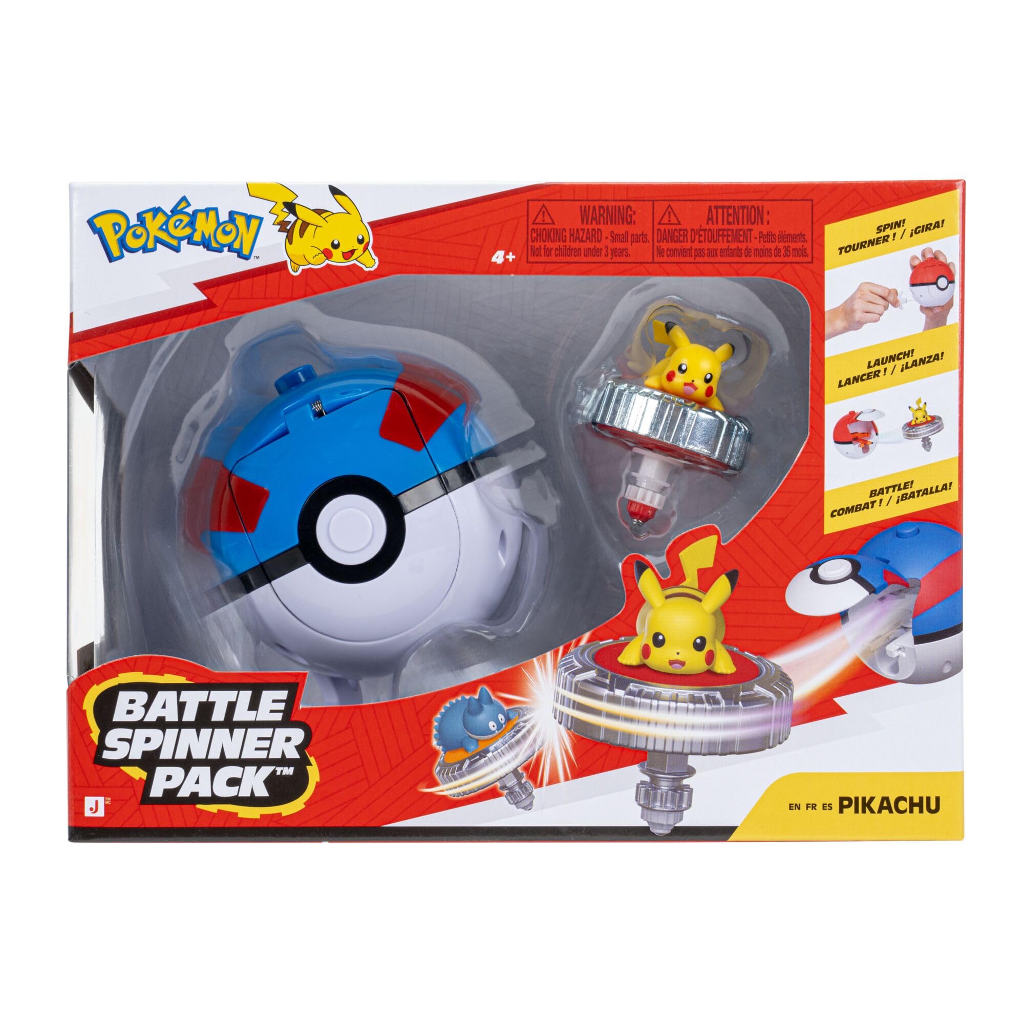 Pokémon Pikachu Battle Spinner Pack - Includes Pikachu Battle Spinner & Poké Ball Spinner Launcher | Ages 4+
