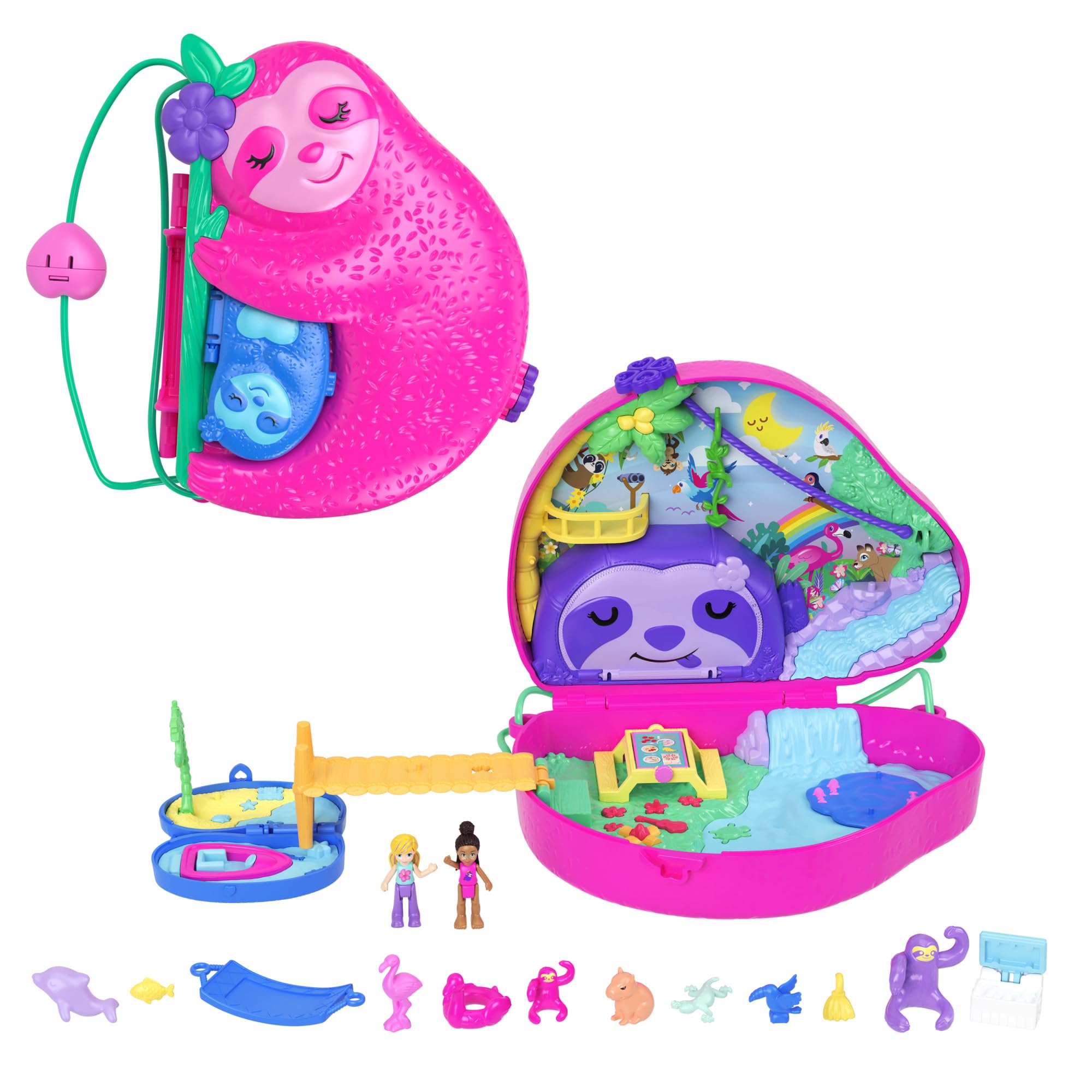 Polly Pocket Sloth Family 2-in-1 Purse Compact Playset with 2 Micro Dolls & 12 Accessories 7