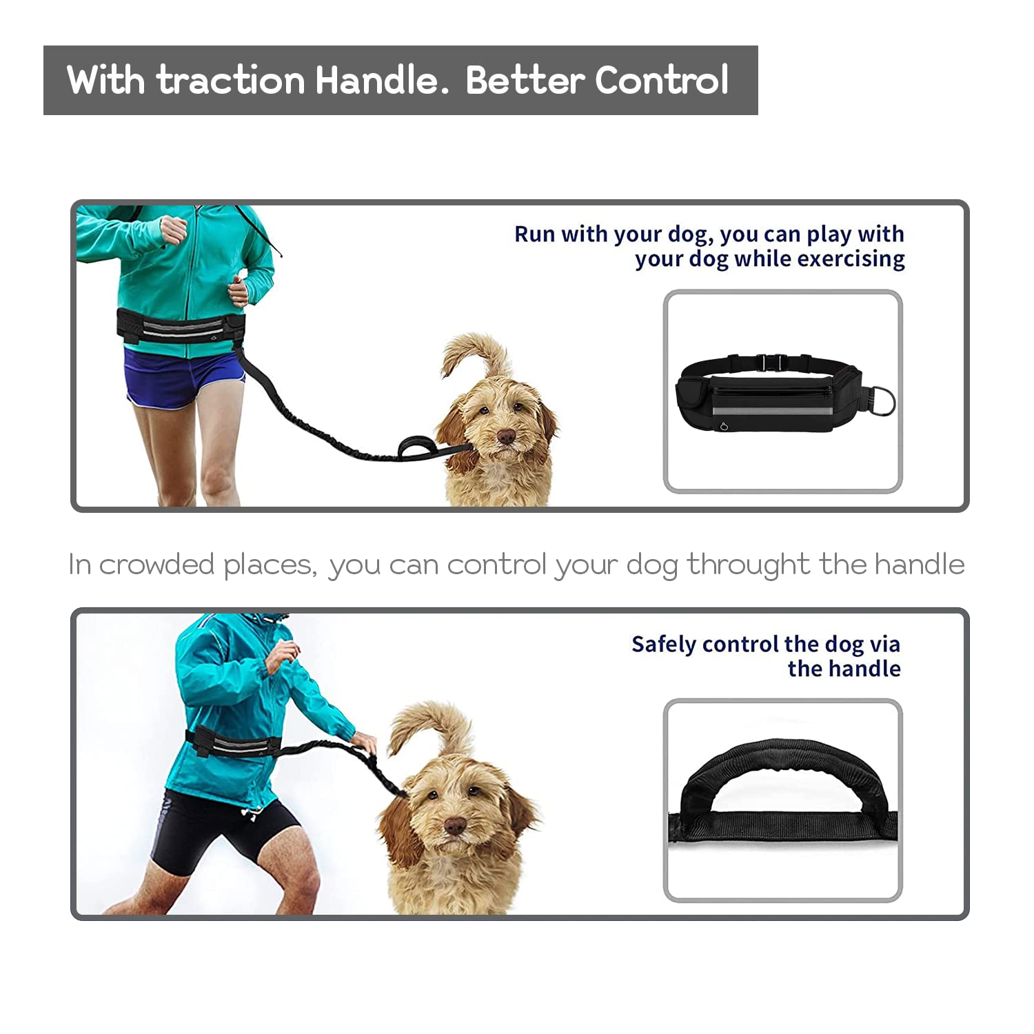 Edipets Hands Free Dog Running Lead - Waist Belt, Anti-Strain, Reflective, 1.6 Meters 5