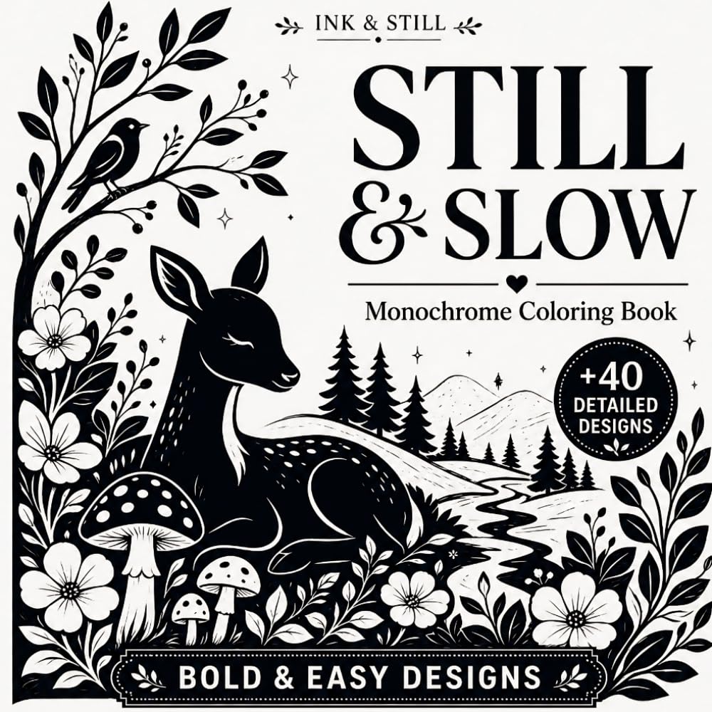Open Book Publishing Still and Slow Monochrome Coloring Book - Mindful Relaxation | Paperback | 80 Pages 1