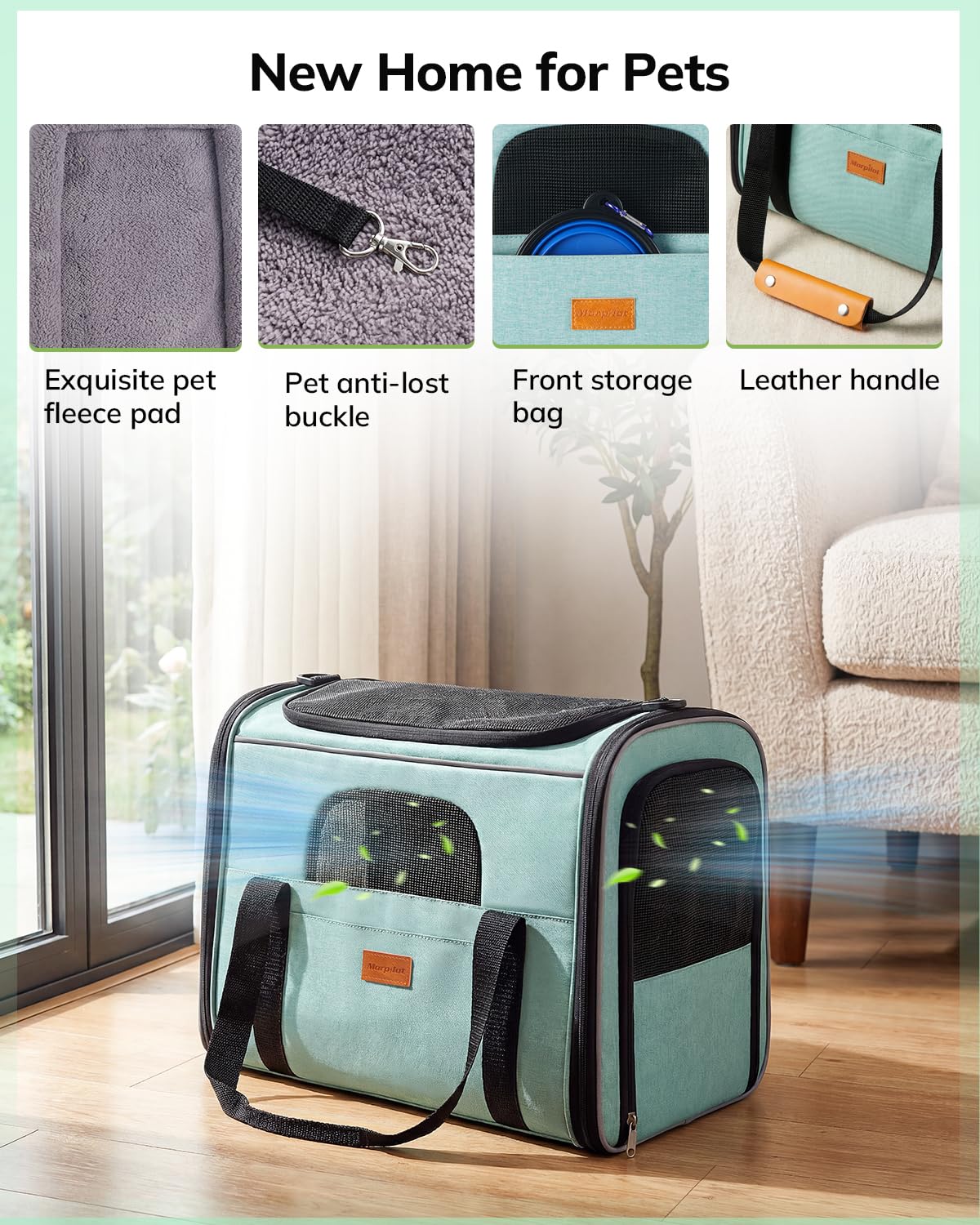 Morpilot Soft-Sided Pet Carrier - Airline Approved, Breathable, Turquoise | 47x32x36cm 4