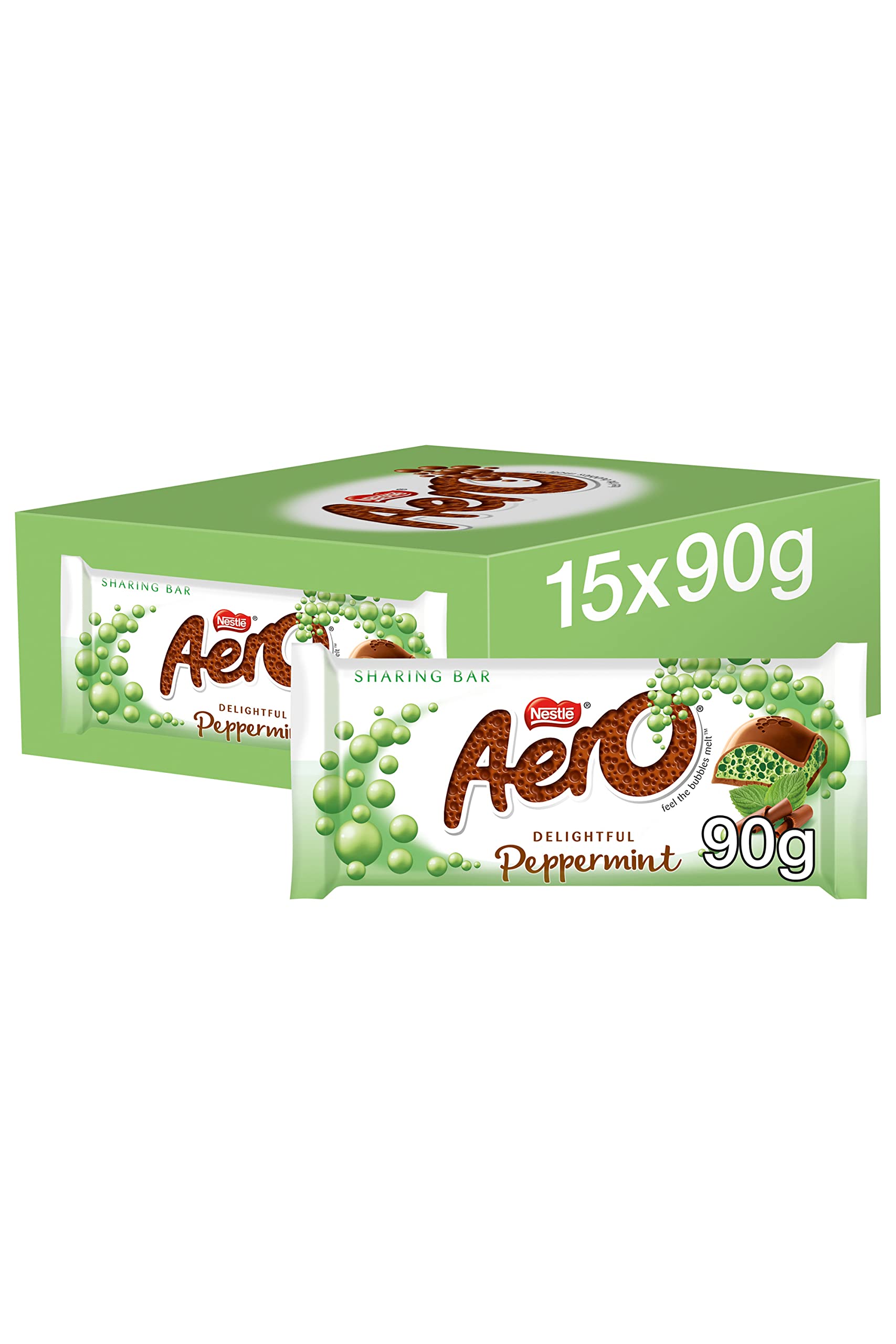 Aero Peppermint Mint Chocolate Sharing Bars, 15 x 90 g