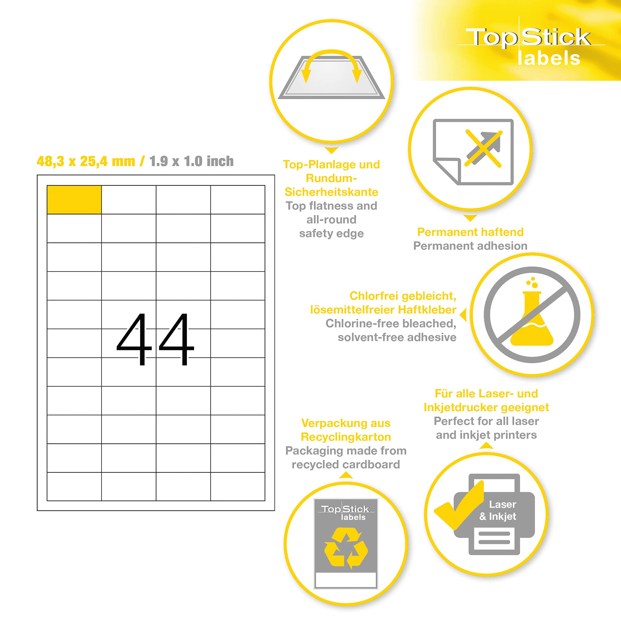 TopStick 8731 Multi-Purpose Labels - 44 Labels/Sheet, 48.3 x 25.4 mm, 100 Sheets | Laser/Inkjet Compatible 6