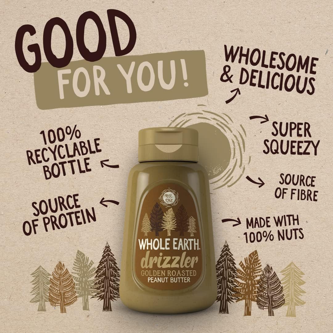 Whole Earth Drizzler Golden Roasted Super Smooth Peanut Butter - 6 x 320g Squeezy Bottles 3