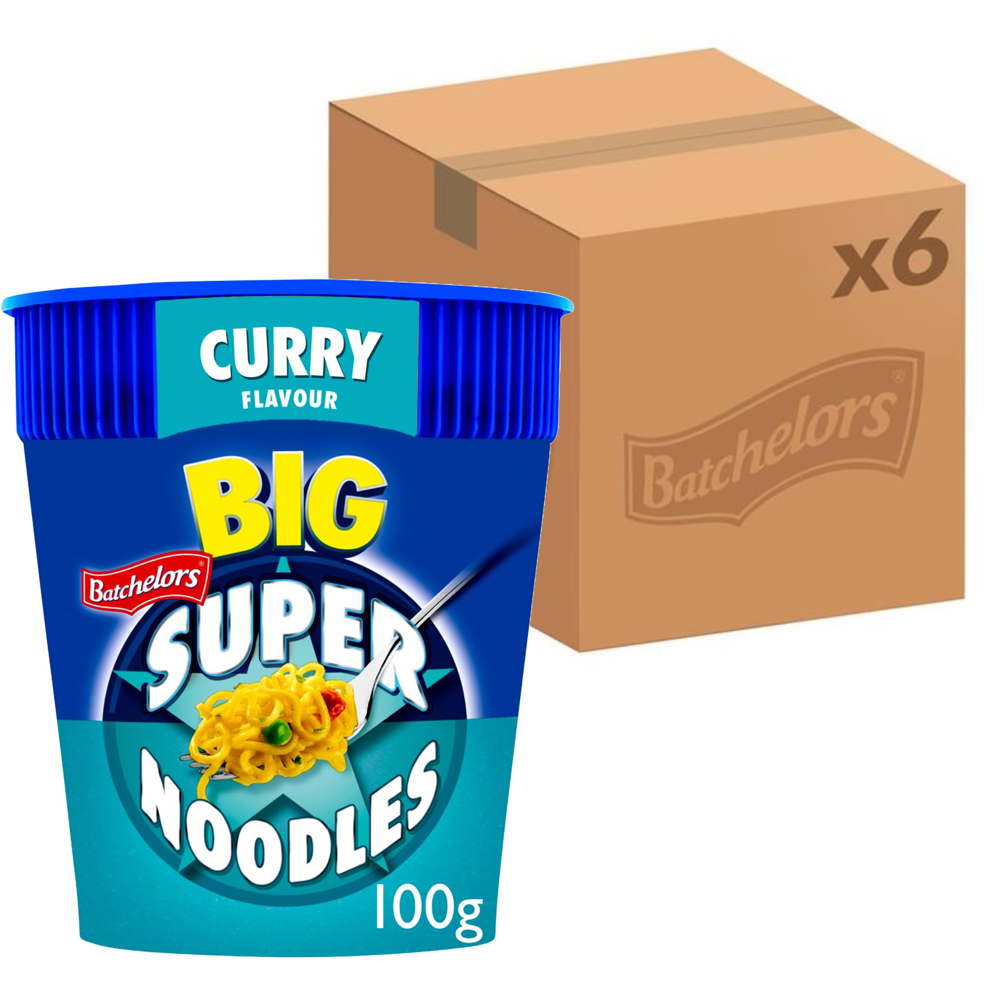 Batchelors Big Super Noodles Curry Flavour Instant Snack Pot, 100 g (Pack of 6)