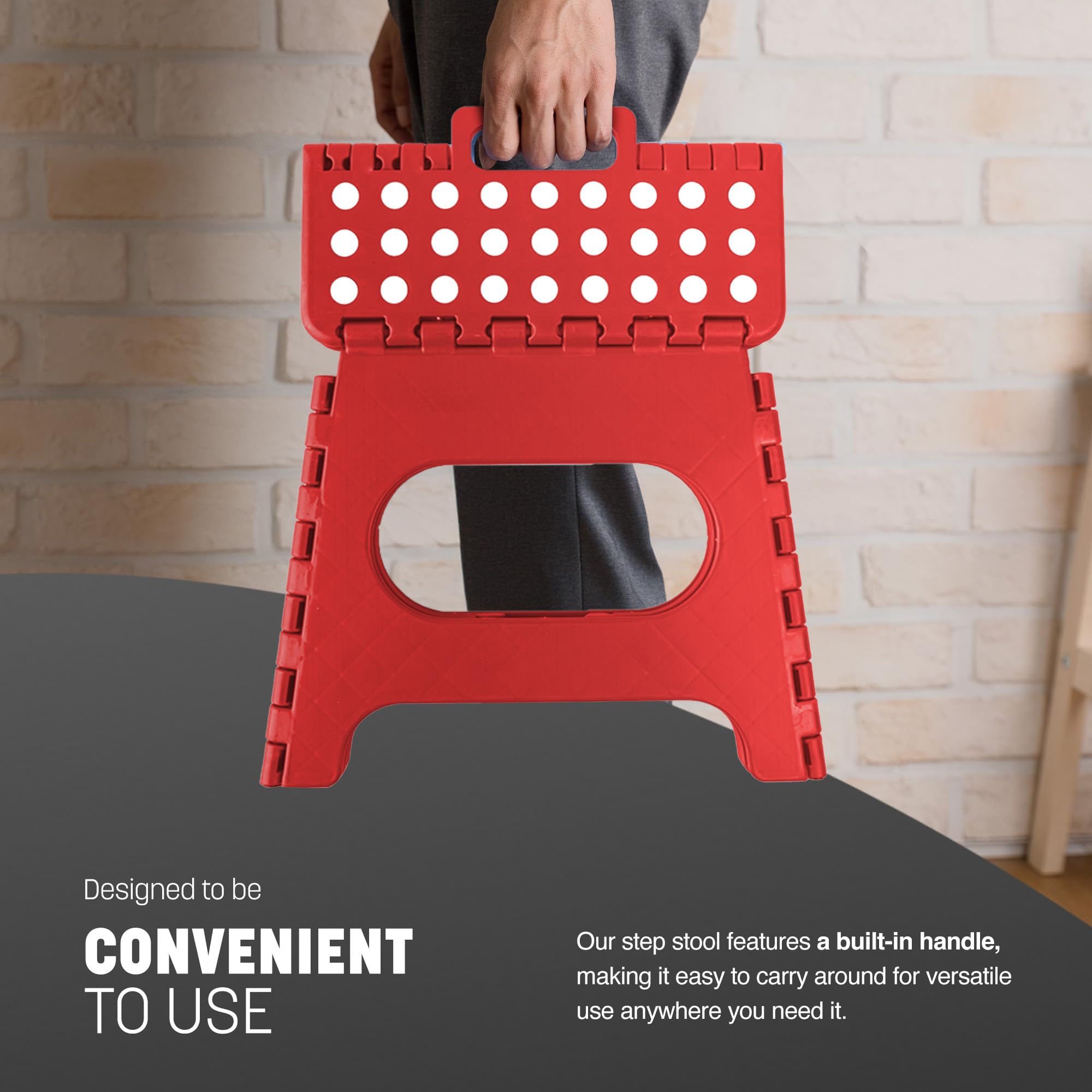 KEPLIN Heavy Duty Folding Step Stool - 11 Inch, 150kg Capacity | Red Plastic 4