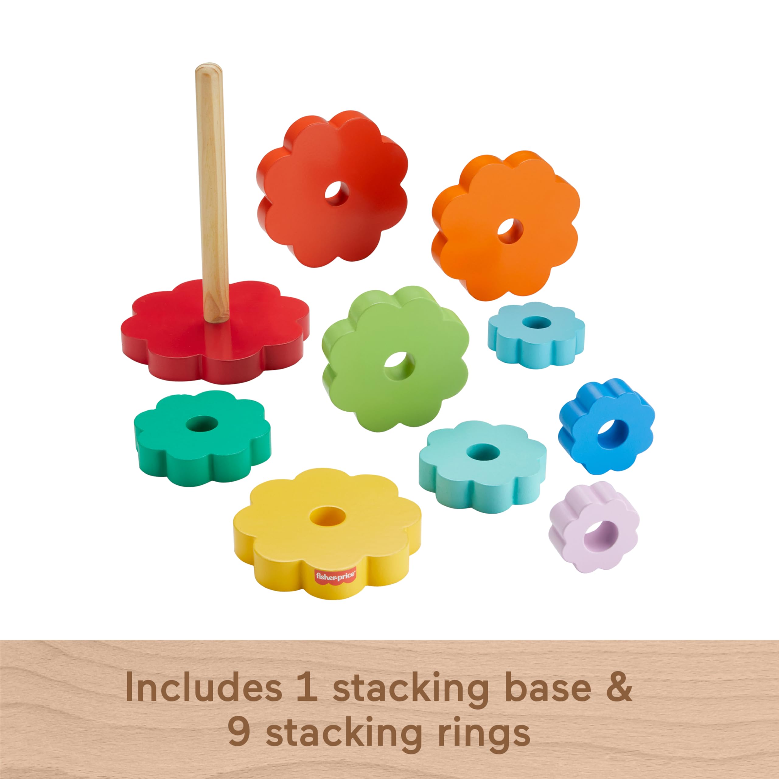 Fisher-Price Wooden Ring Stacker Toy - 10 Wood Pieces for Stacking Play | Ages 18M+ | HXT77 5